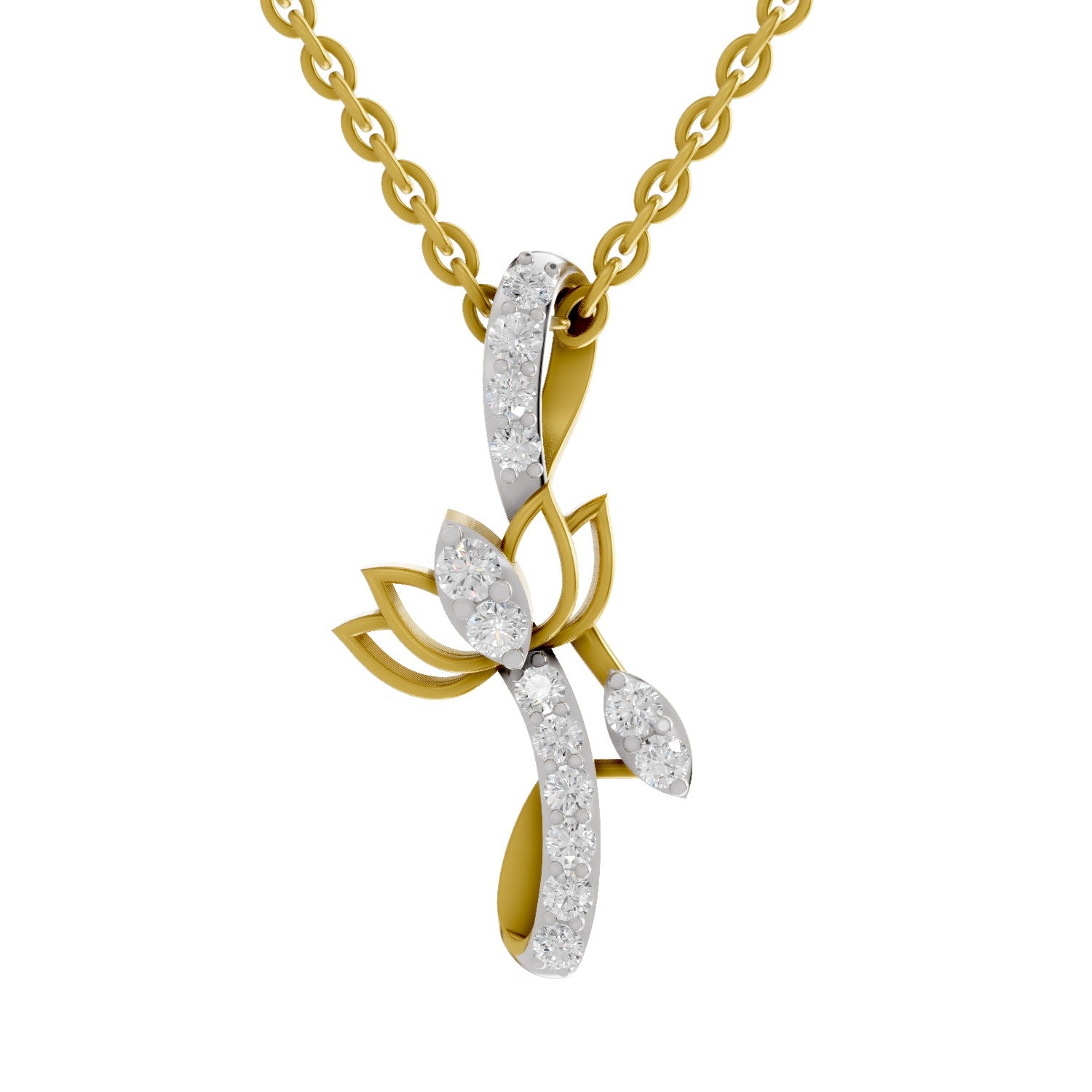 0.28 Round Shape | 925 Sterling Silver Gold Plated Lotus Pendant