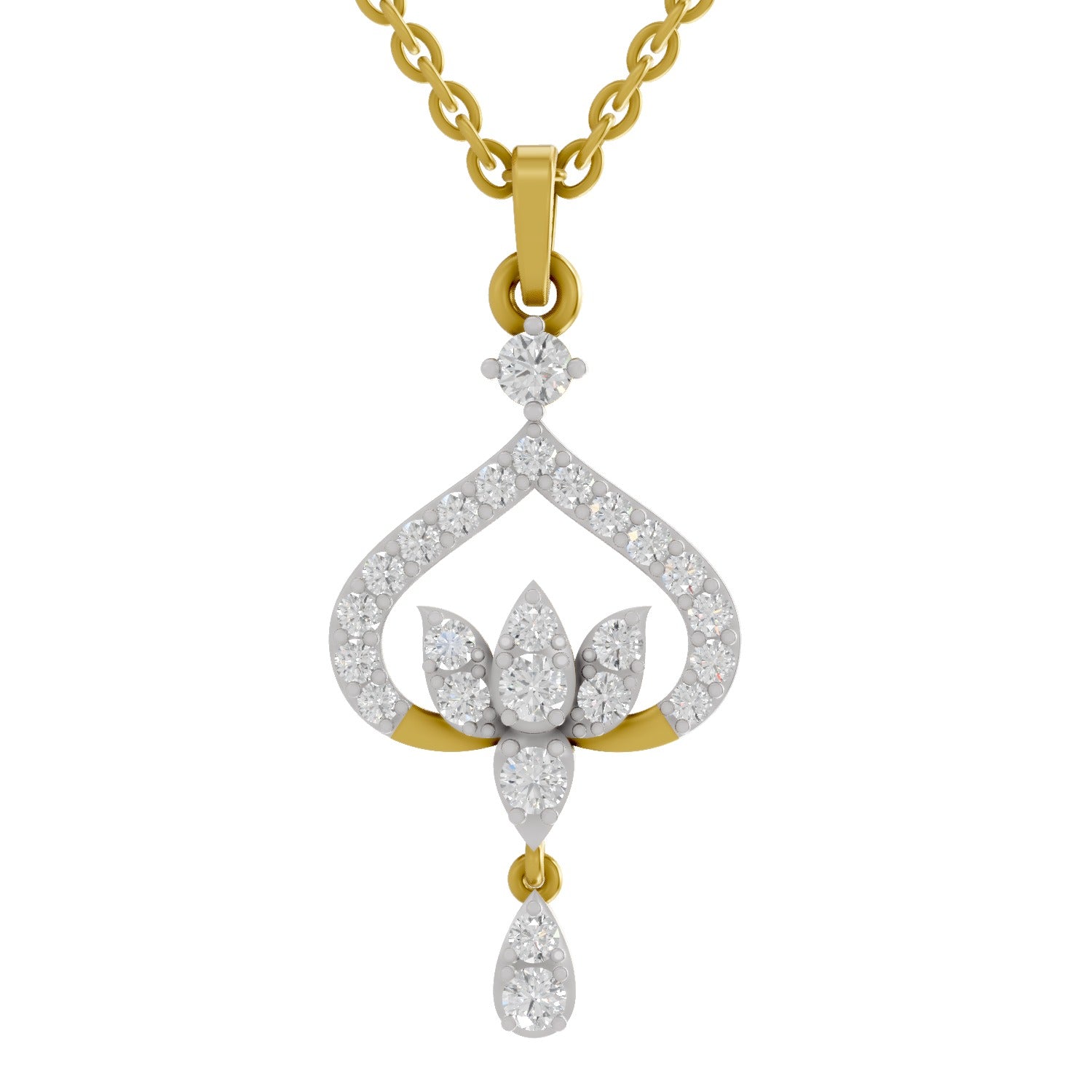 0.6 Carat| 925 Sterling Silver Gold Plated Lotus Pendant Necklace