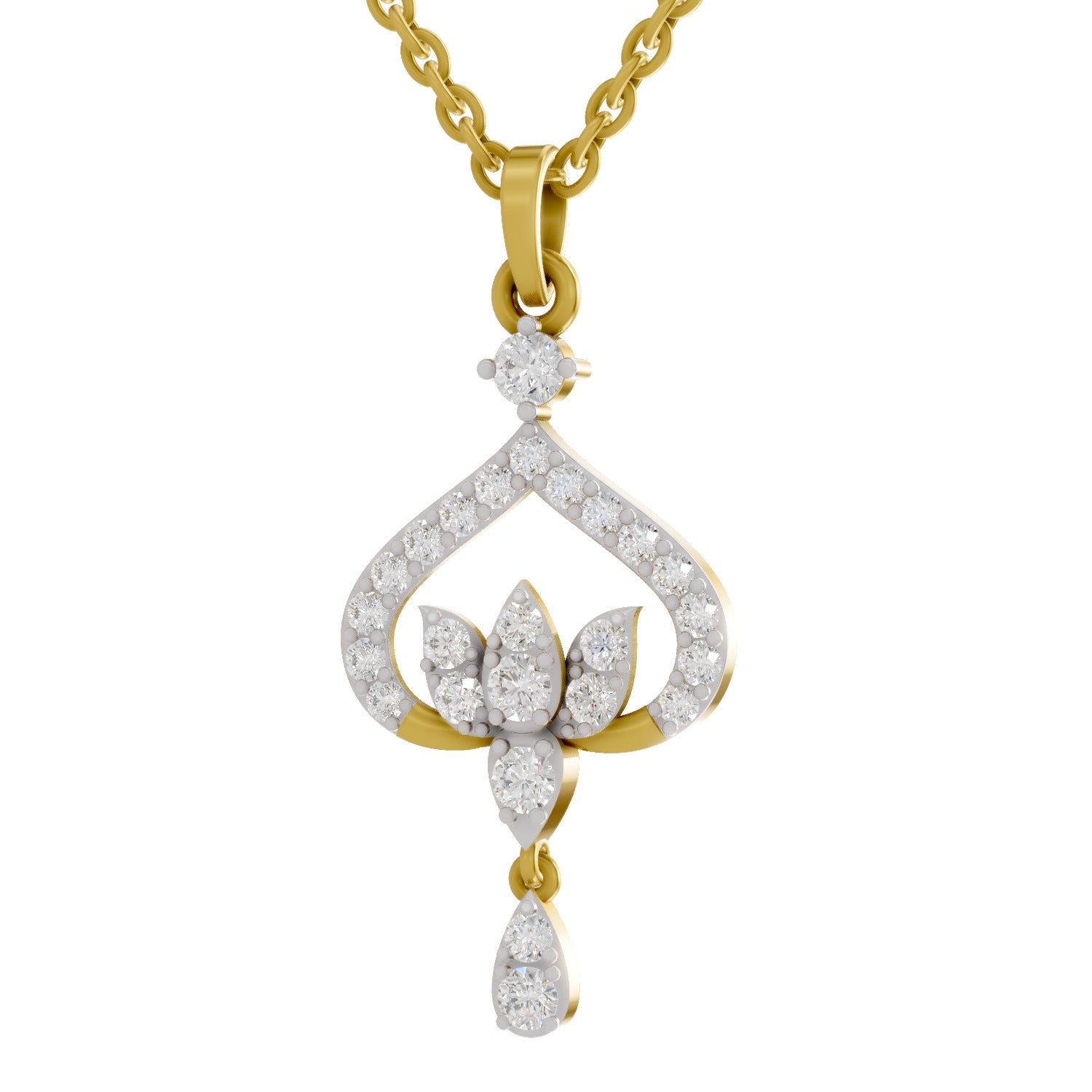 0.6 Carat| 925 Sterling Silver Gold Plated Lotus Pendant Necklace