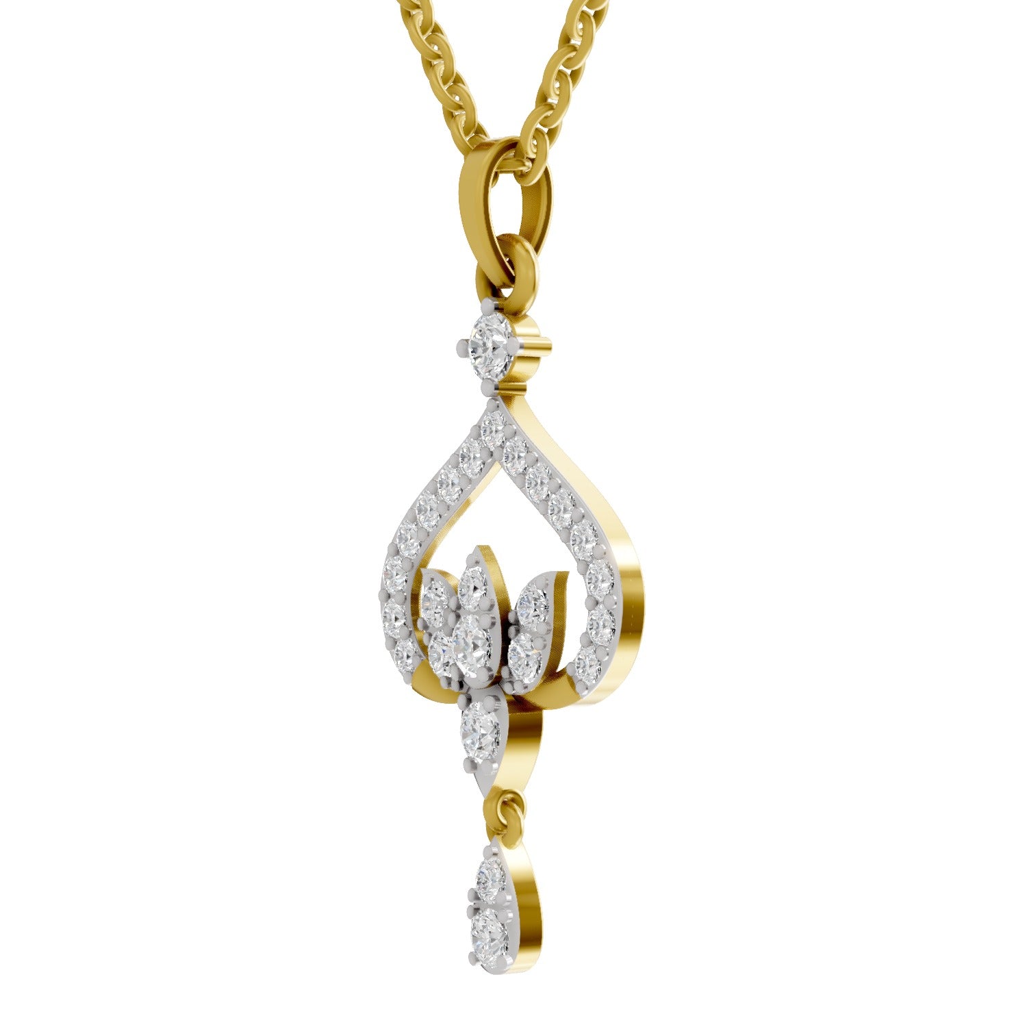 0.6 Carat| 925 Sterling Silver Gold Plated Lotus Pendant Necklace