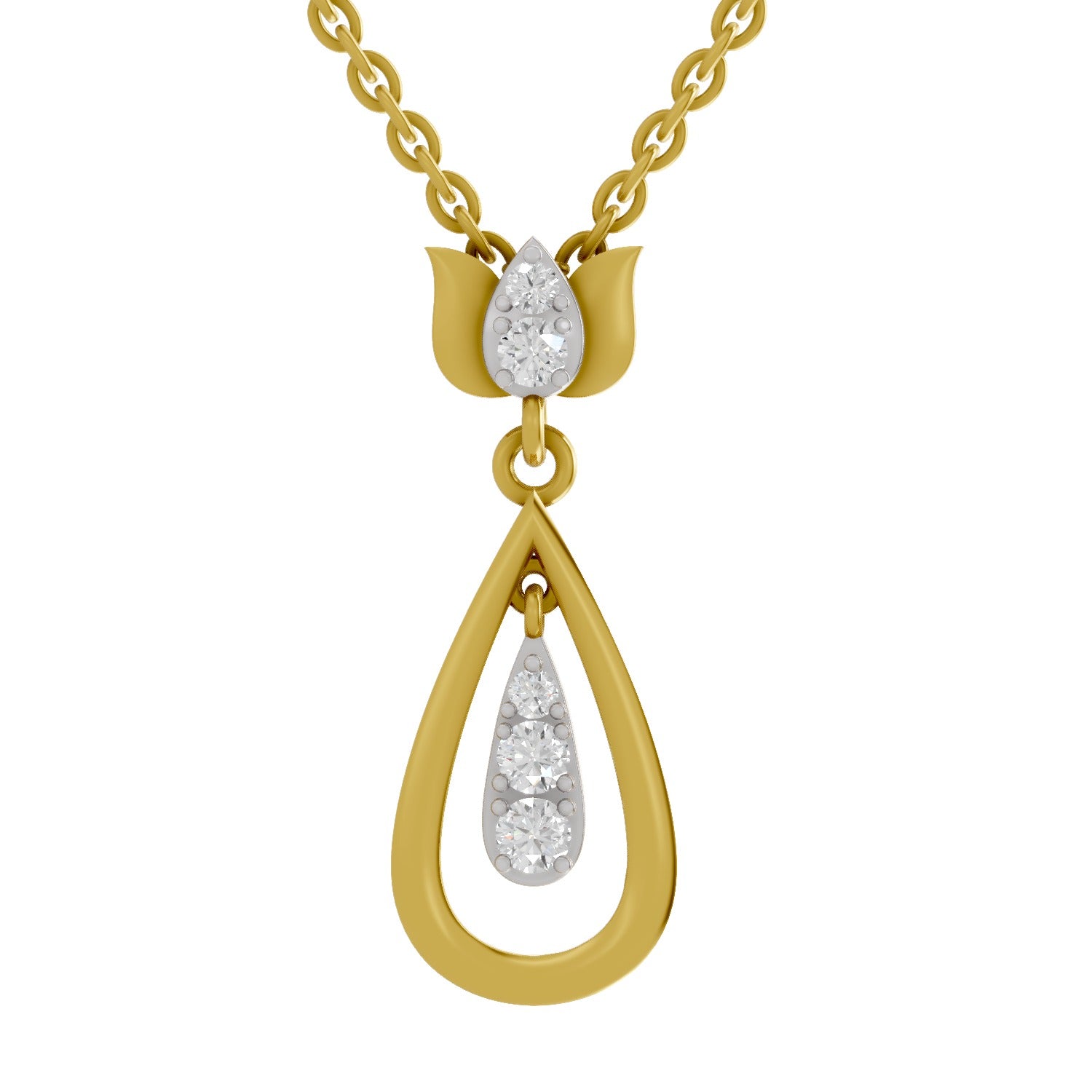 0.26 Round Shape | 925 Sterling Silver Gold Plated Lotus Pendant