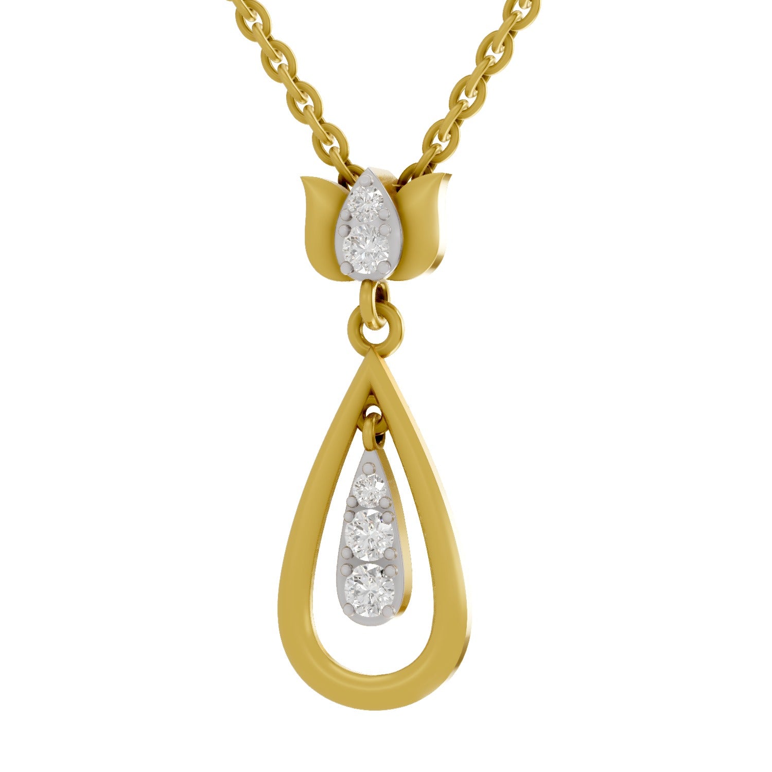 0.26 Round Shape | 925 Sterling Silver Gold Plated Lotus Pendant