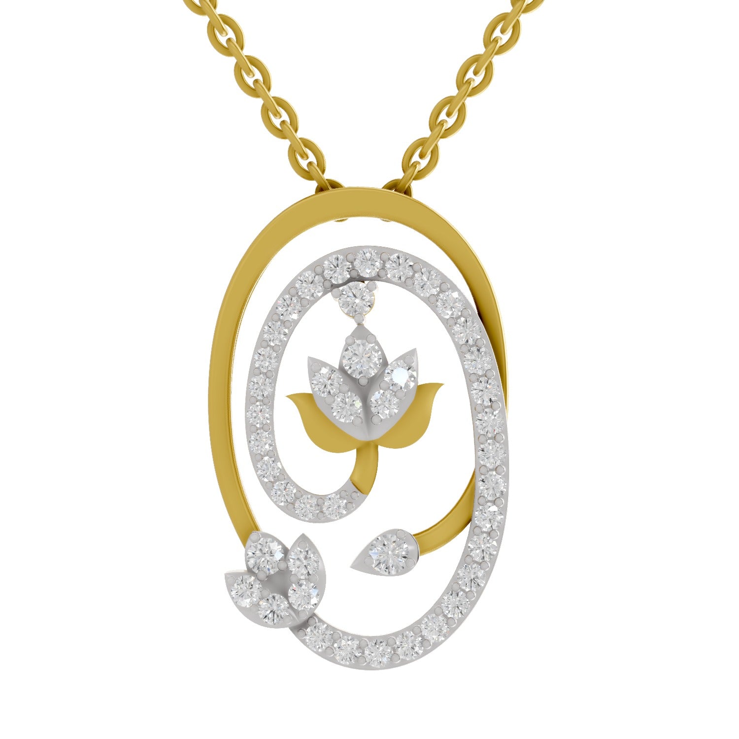 0.61 Round Shape | 925 Sterling Silver Gold Plated Lotus Pendant Necklace