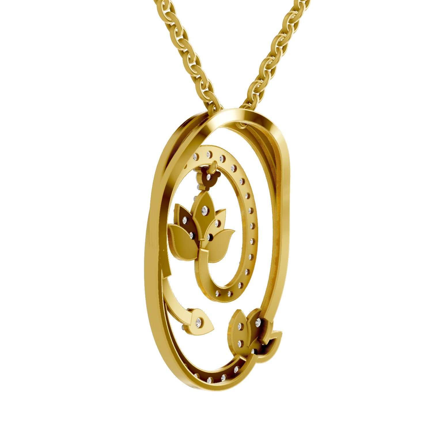 0.61 Round Shape | 925 Sterling Silver Gold Plated Lotus Pendant