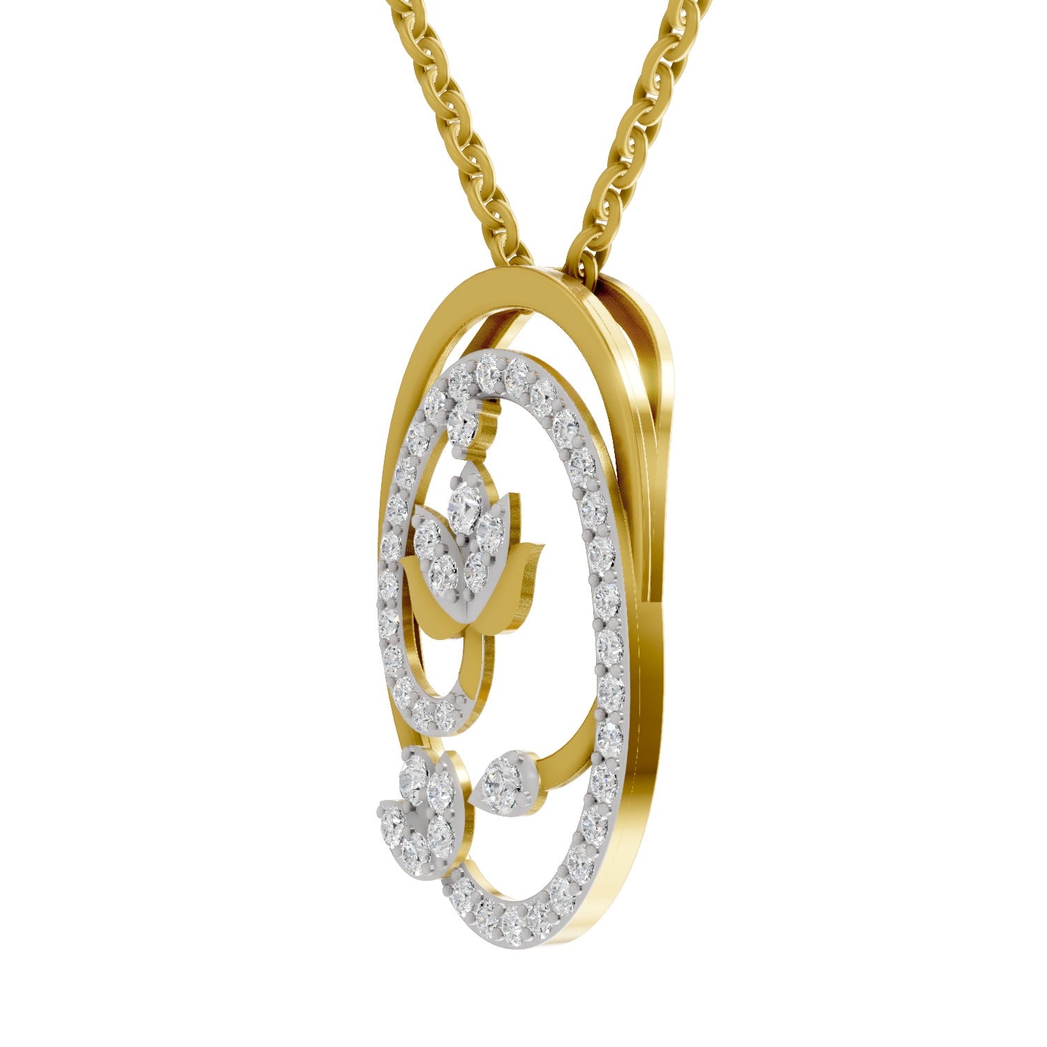 0.61 Round Shape | 925 Sterling Silver Gold Plated Lotus Pendant