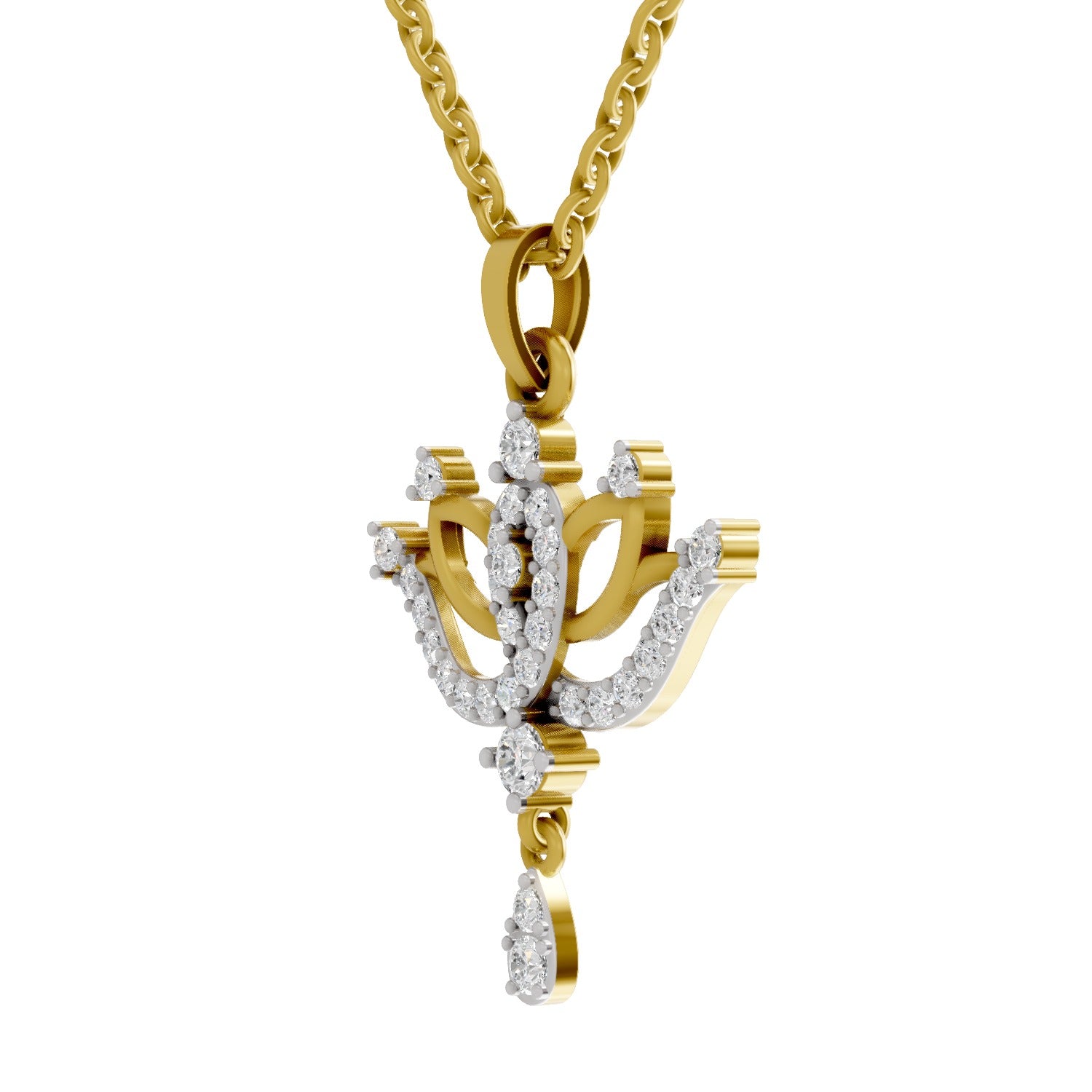 0.49 Round Shape | 925 Sterling Silver Gold Plated Lotus Pendant