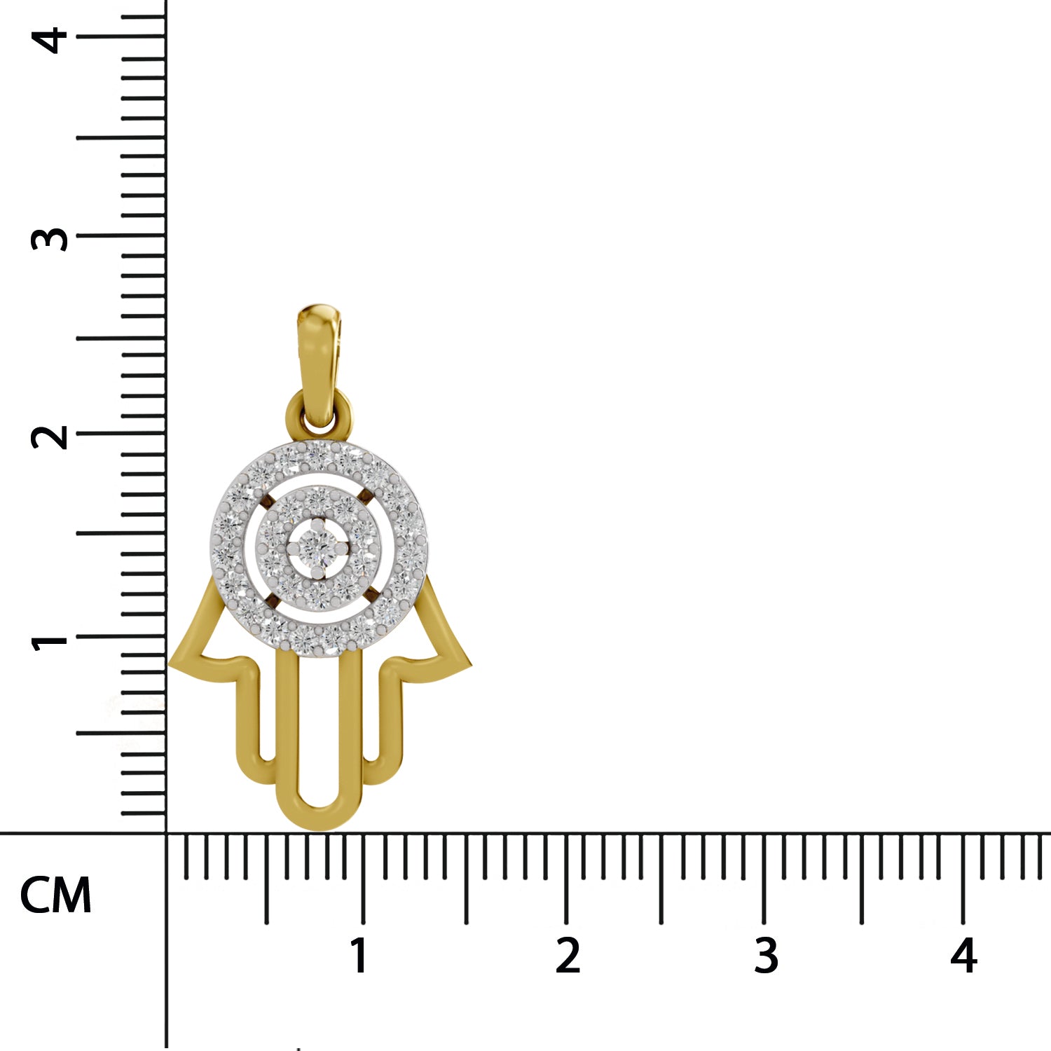 0.35 Round Shape | 925 Sterling Silver Gold Plated Hamsa Hand Pendant