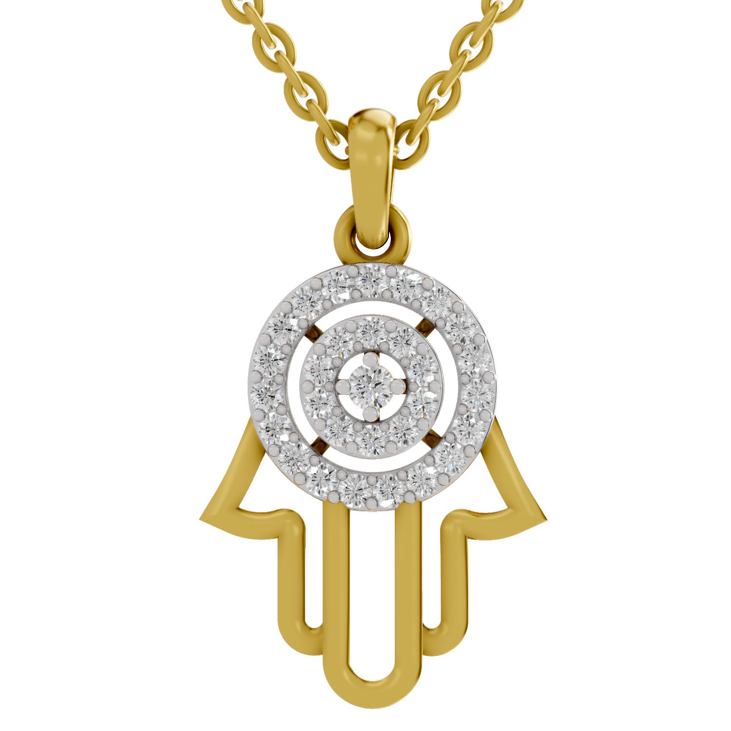 0.35 Round Shape | 925 Sterling Silver Gold Plated Hamsa Hand Pendant