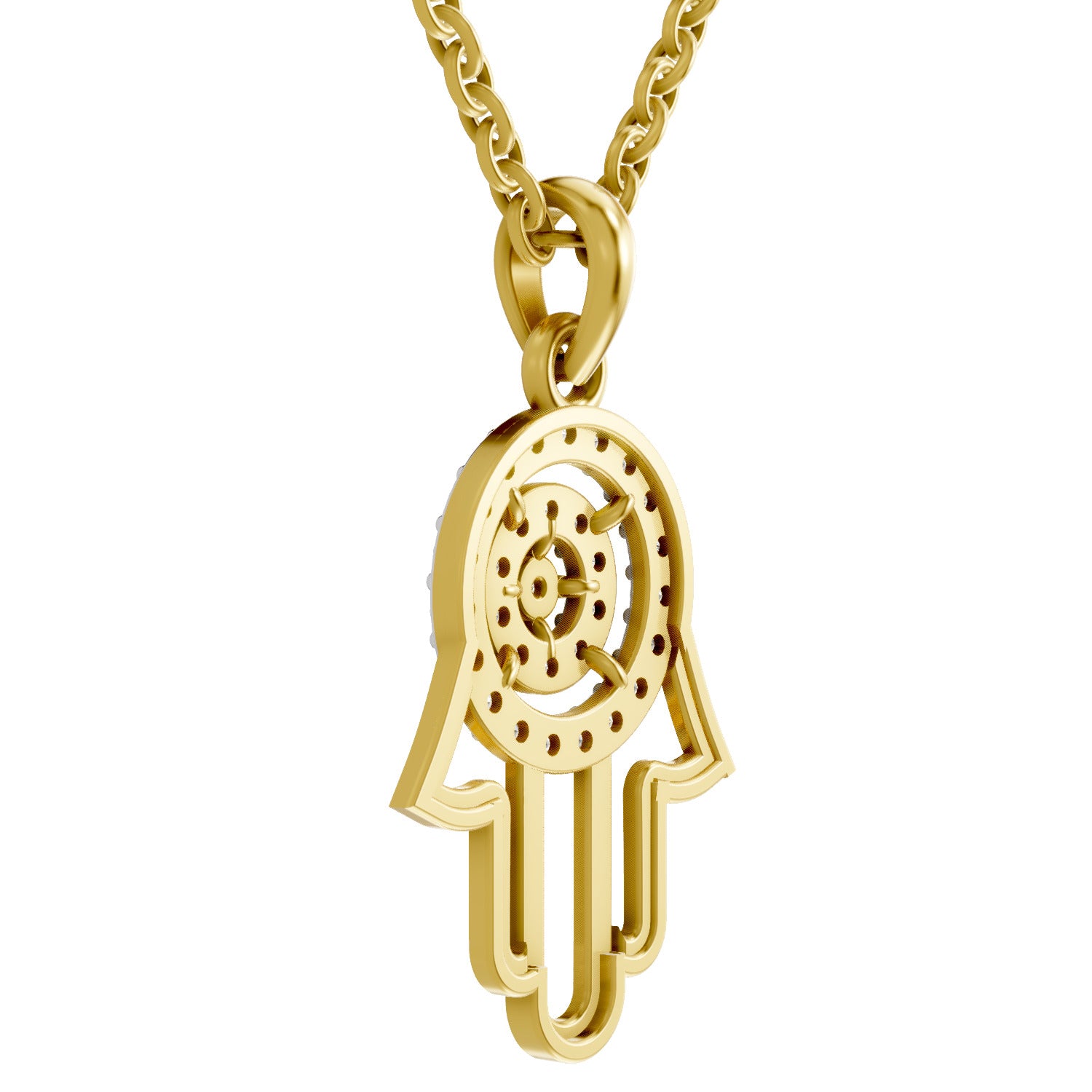 0.35 Round Shape | 925 Sterling Silver Gold Plated Hamsa Hand Pendant