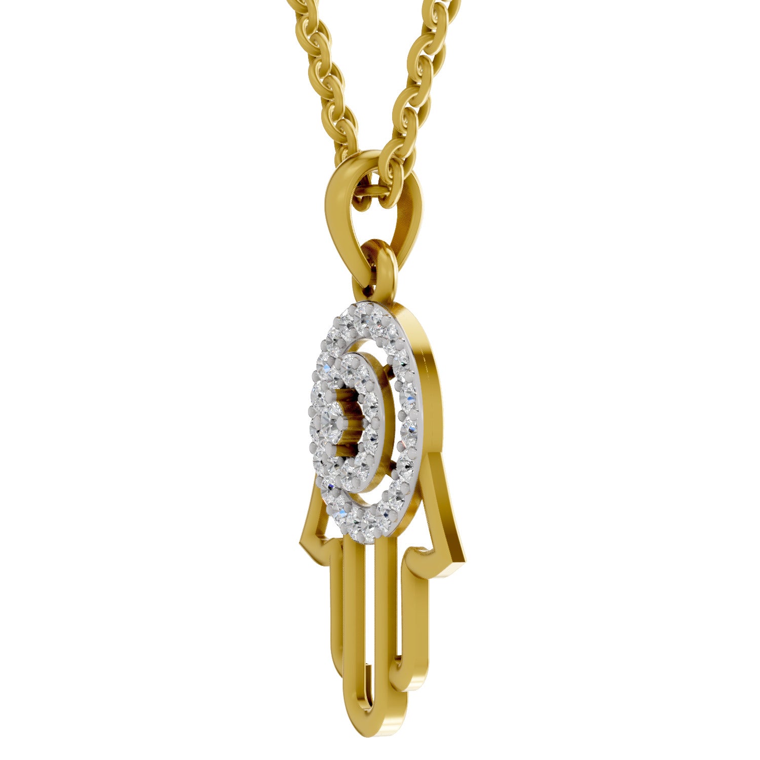 0.35 Round Shape | 925 Sterling Silver Gold Plated Hamsa Hand Pendant