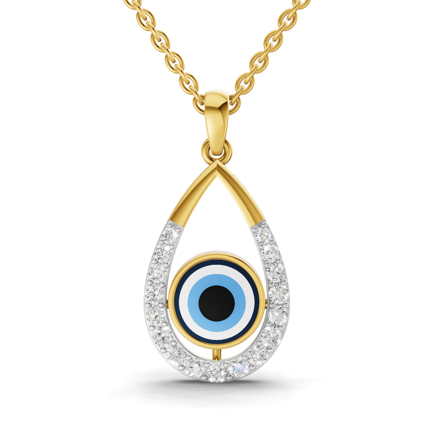 0.56 Carat| 925 Sterling Silver Gold Plated Evil Eye Pendant Necklace