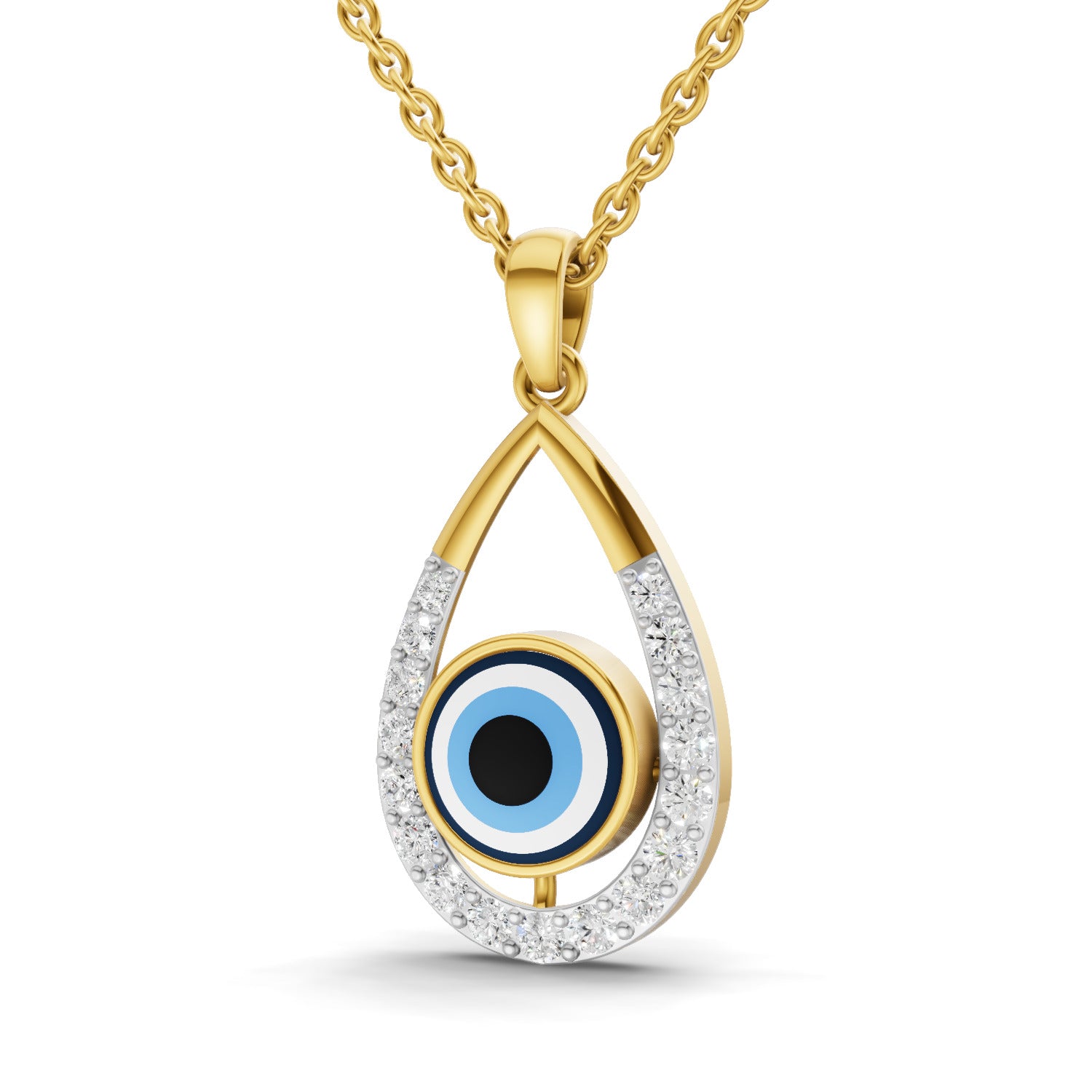 0.56 Carat| 925 Sterling Silver Gold Plated Evil Eye Pendant Necklace
