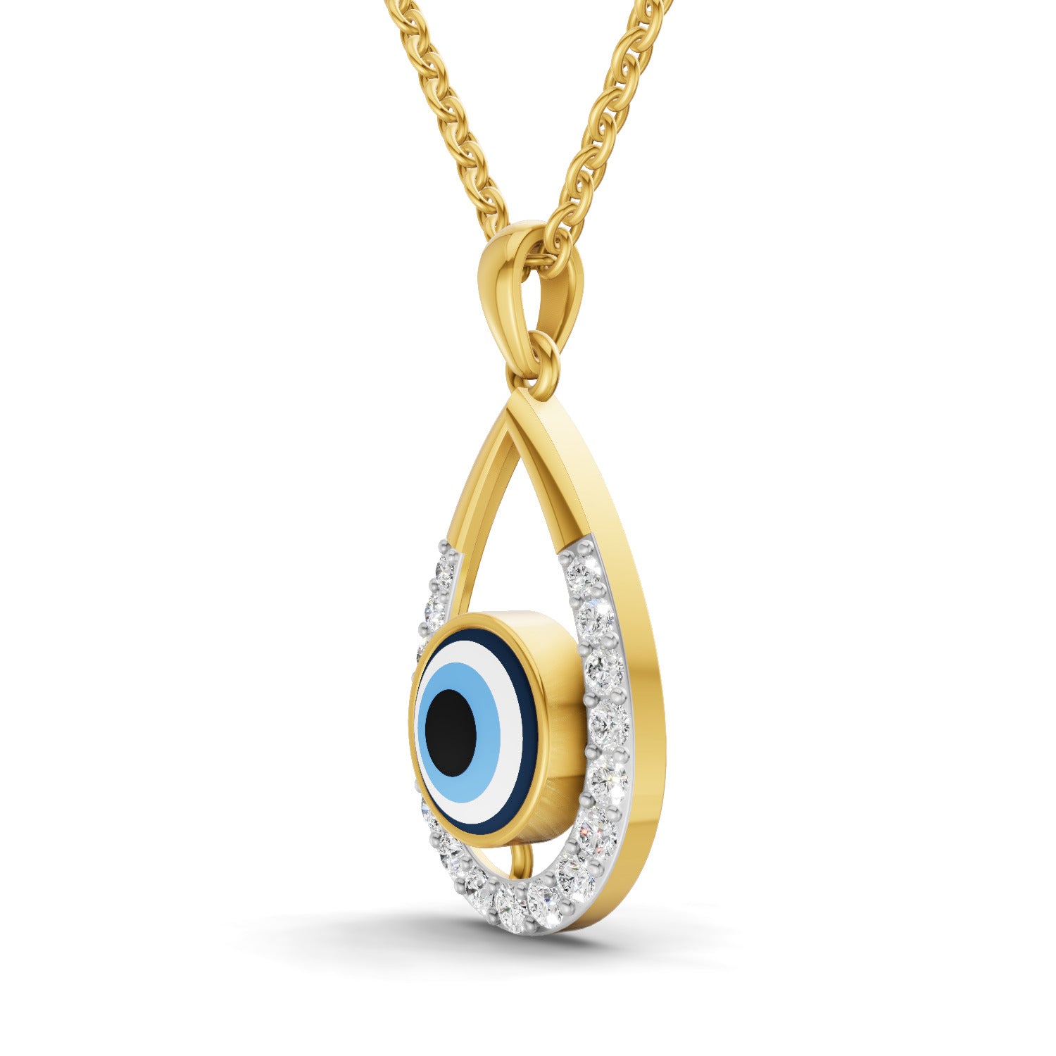 0.56 Carat| 925 Sterling Silver Gold Plated Evil Eye Pendant Necklace