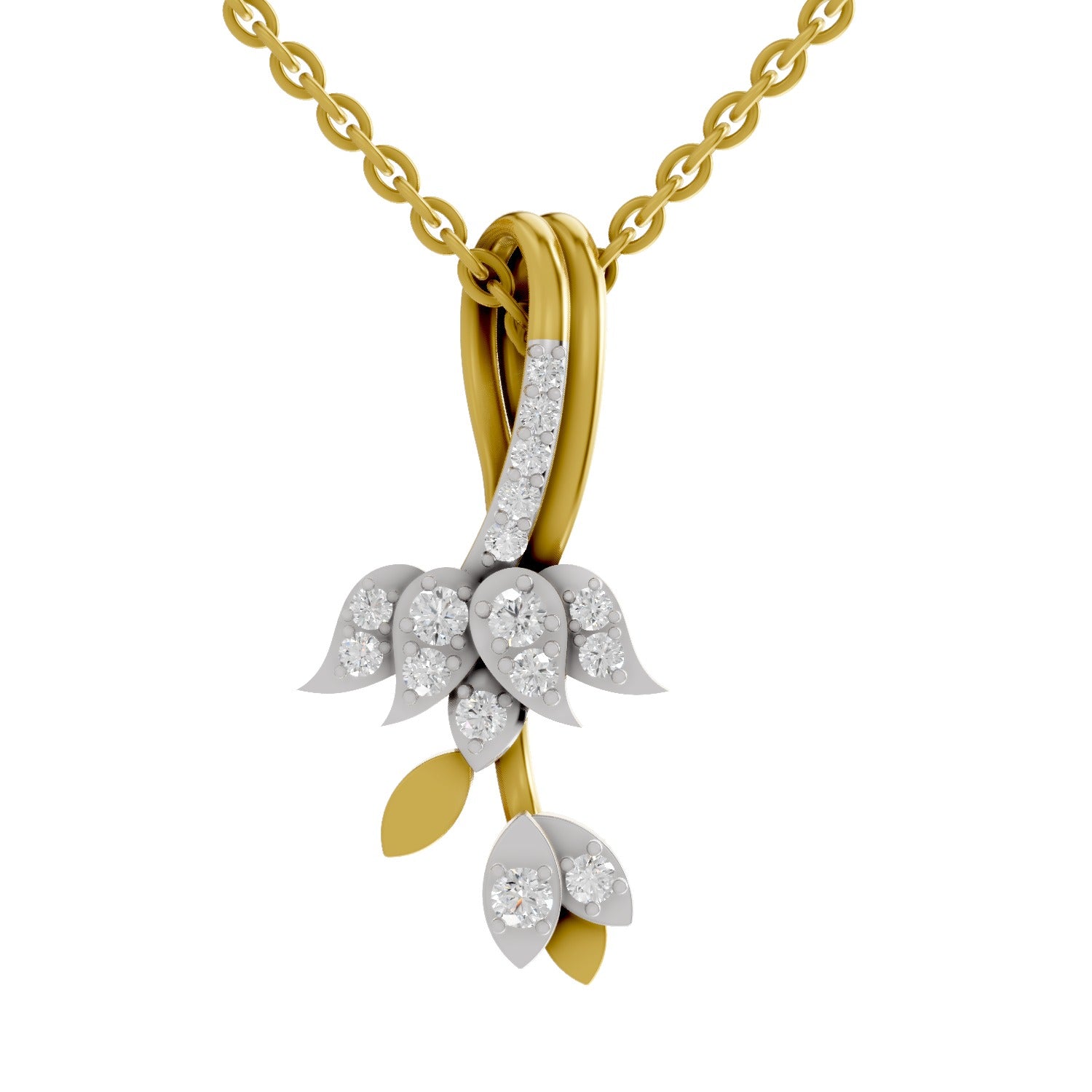 0.34 Round Shape | 925 Sterling Silver Gold Plated Lotus Pendant