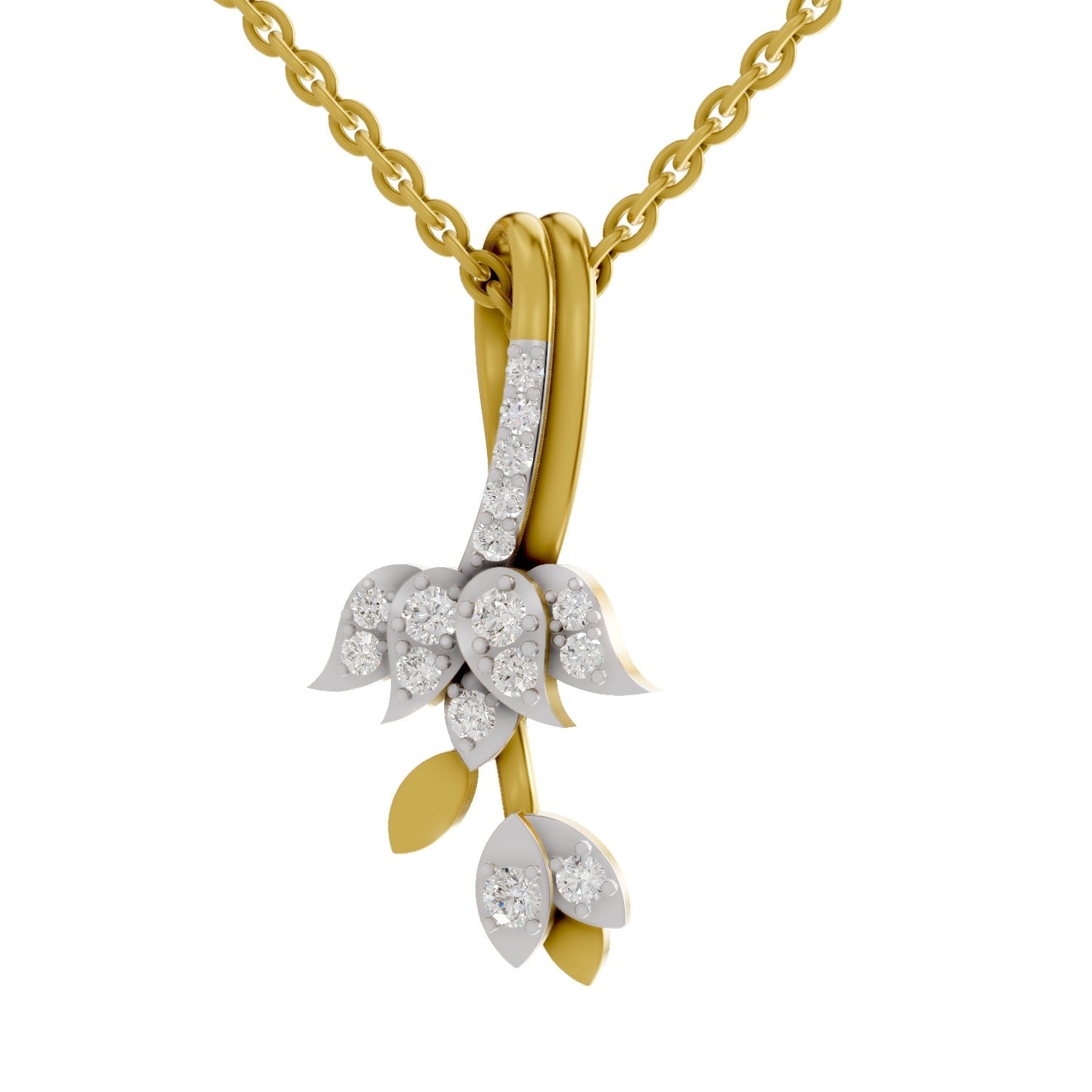 0.34 Round Shape | 925 Sterling Silver Gold Plated Lotus Pendant