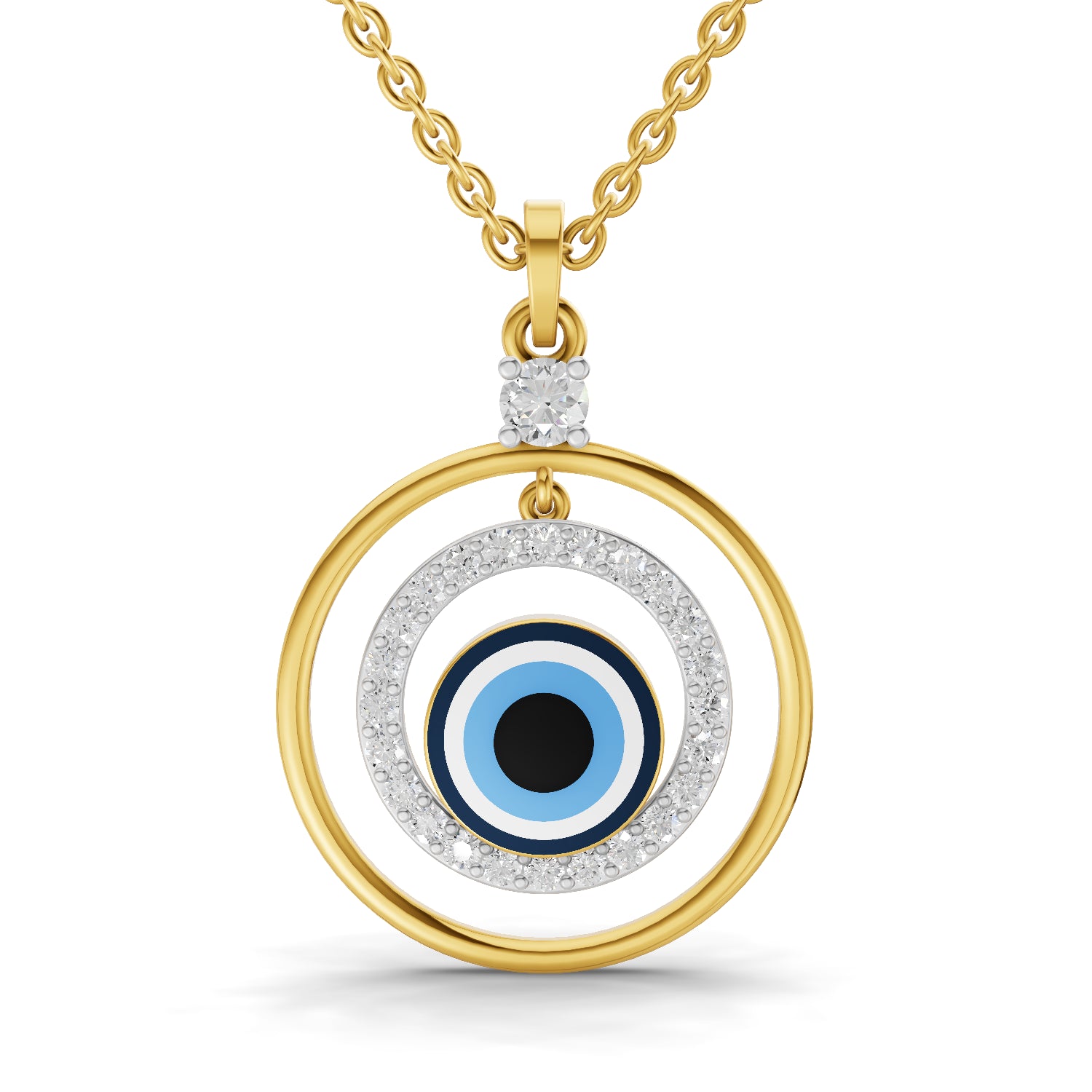 0.59 Carat| 925 Sterling Silver Gold Plated Evil Eye Pendant Necklace