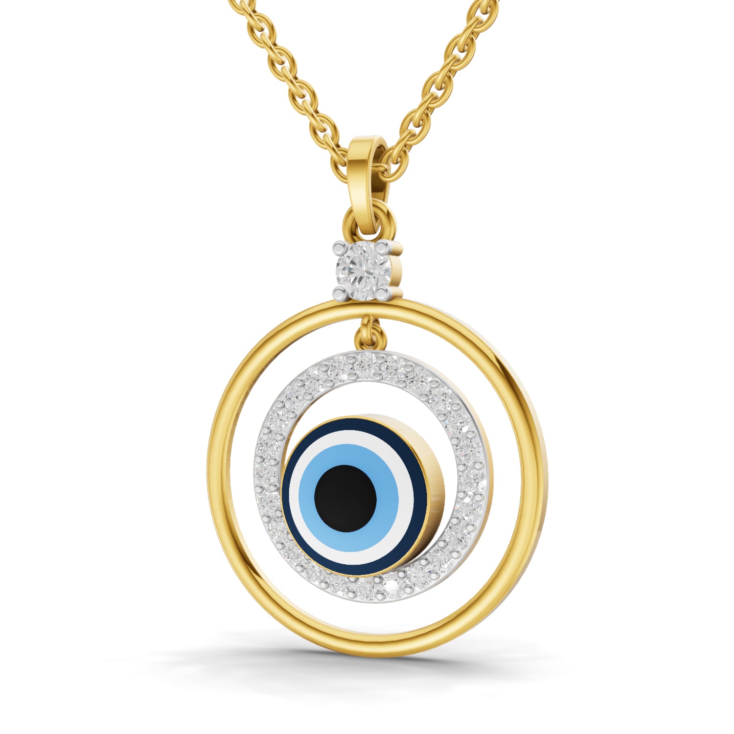 0.59 Carat| 925 Sterling Silver Gold Plated Evil Eye Pendant Necklace