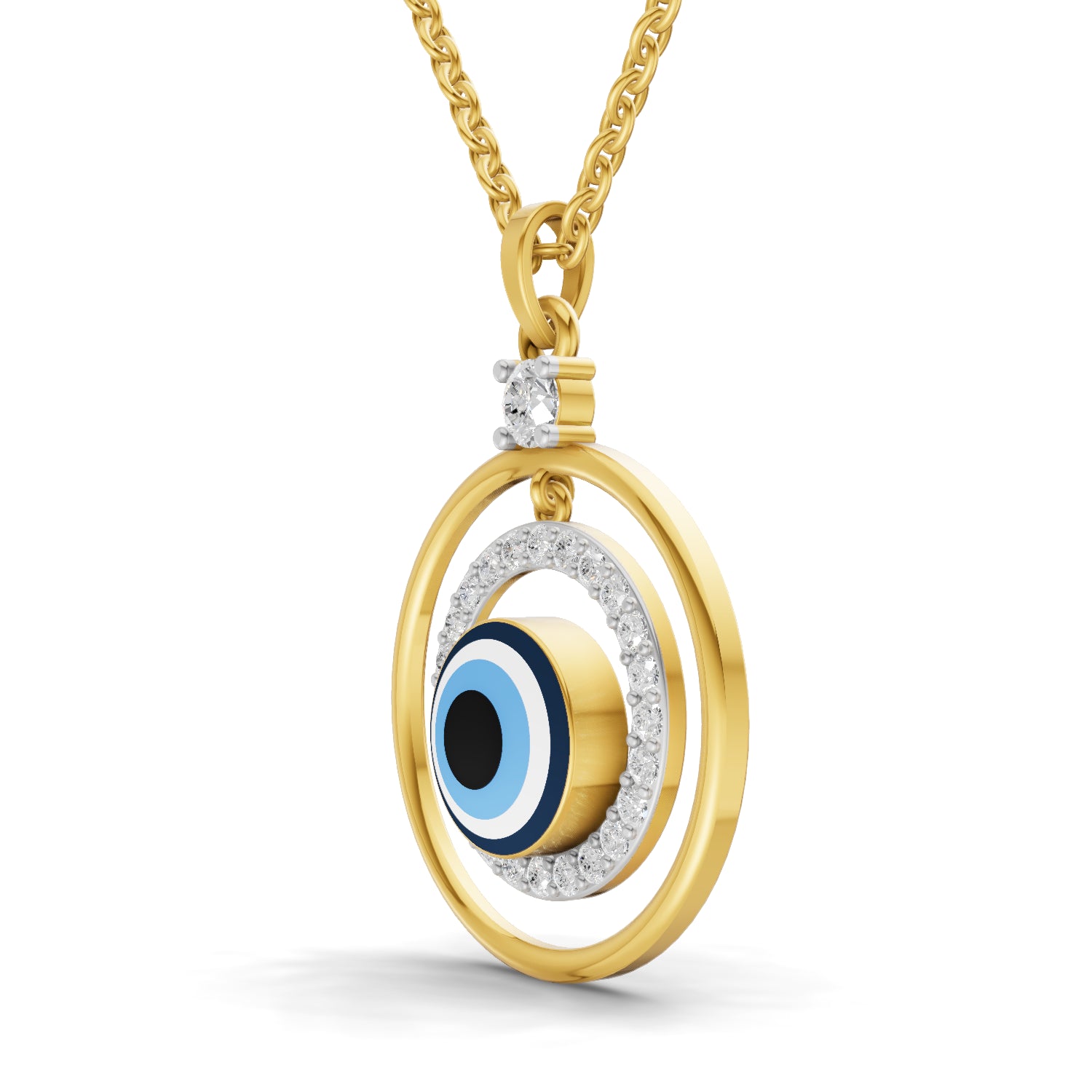 0.59 Carat| 925 Sterling Silver Gold Plated Evil Eye Pendant Necklace