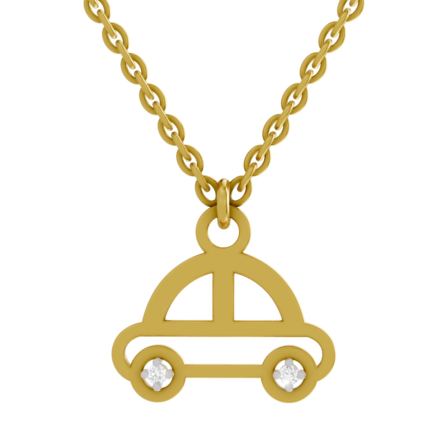 0.02 Carat| 925 Sterling Silver Gold Plated Car Pendant Necklace