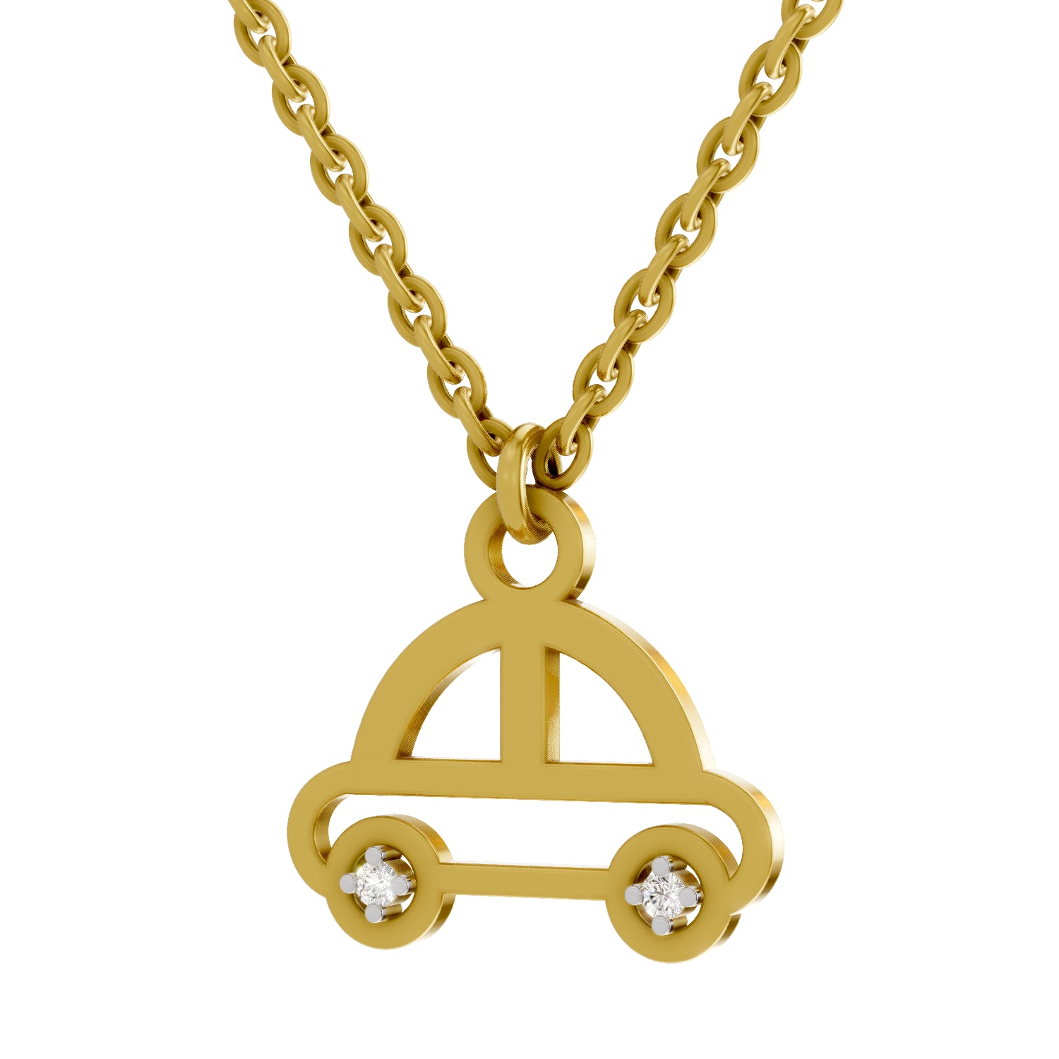 0.02 Carat| 925 Sterling Silver Gold Plated Car Pendant Necklace