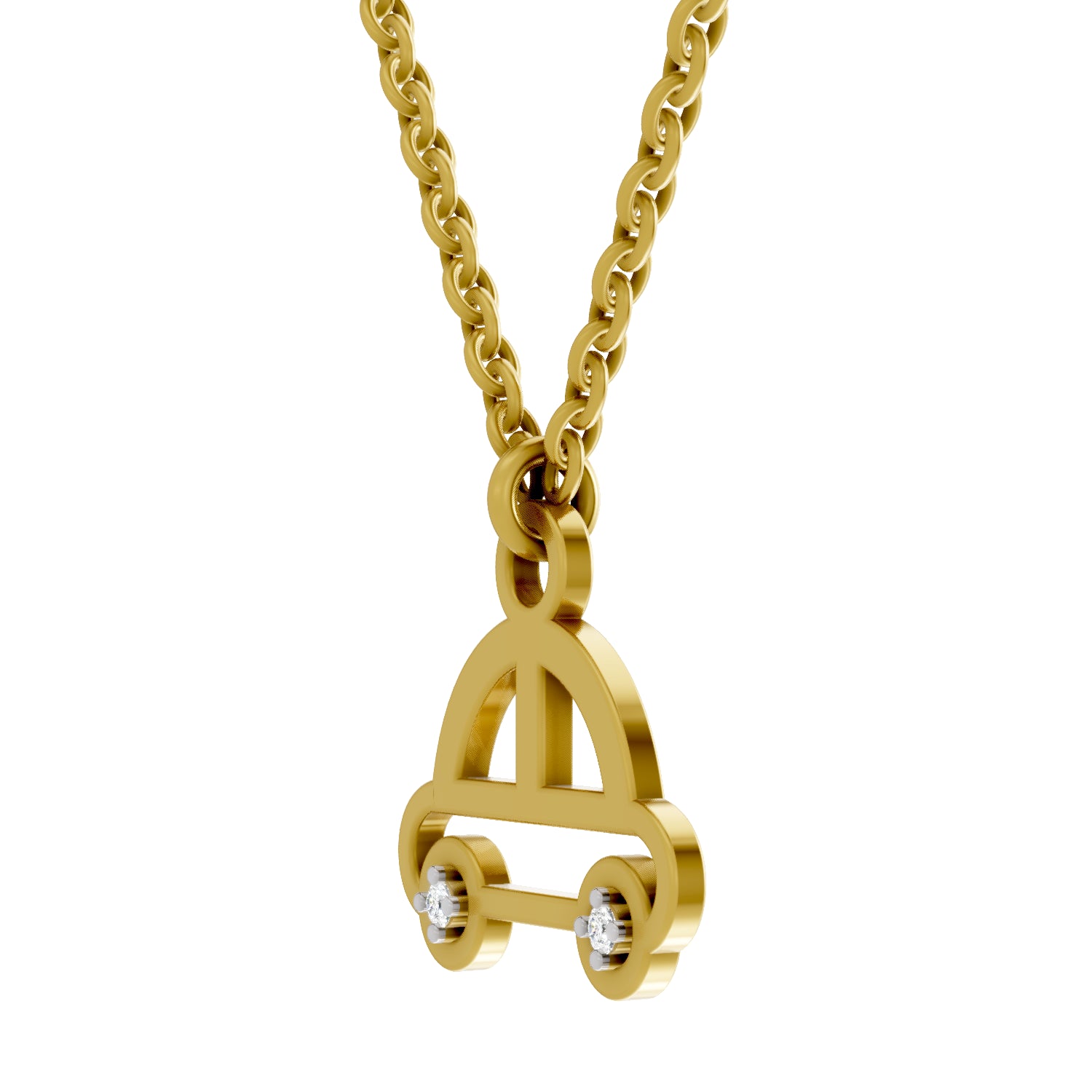 0.02 Carat| 925 Sterling Silver Gold Plated Car Pendant Necklace