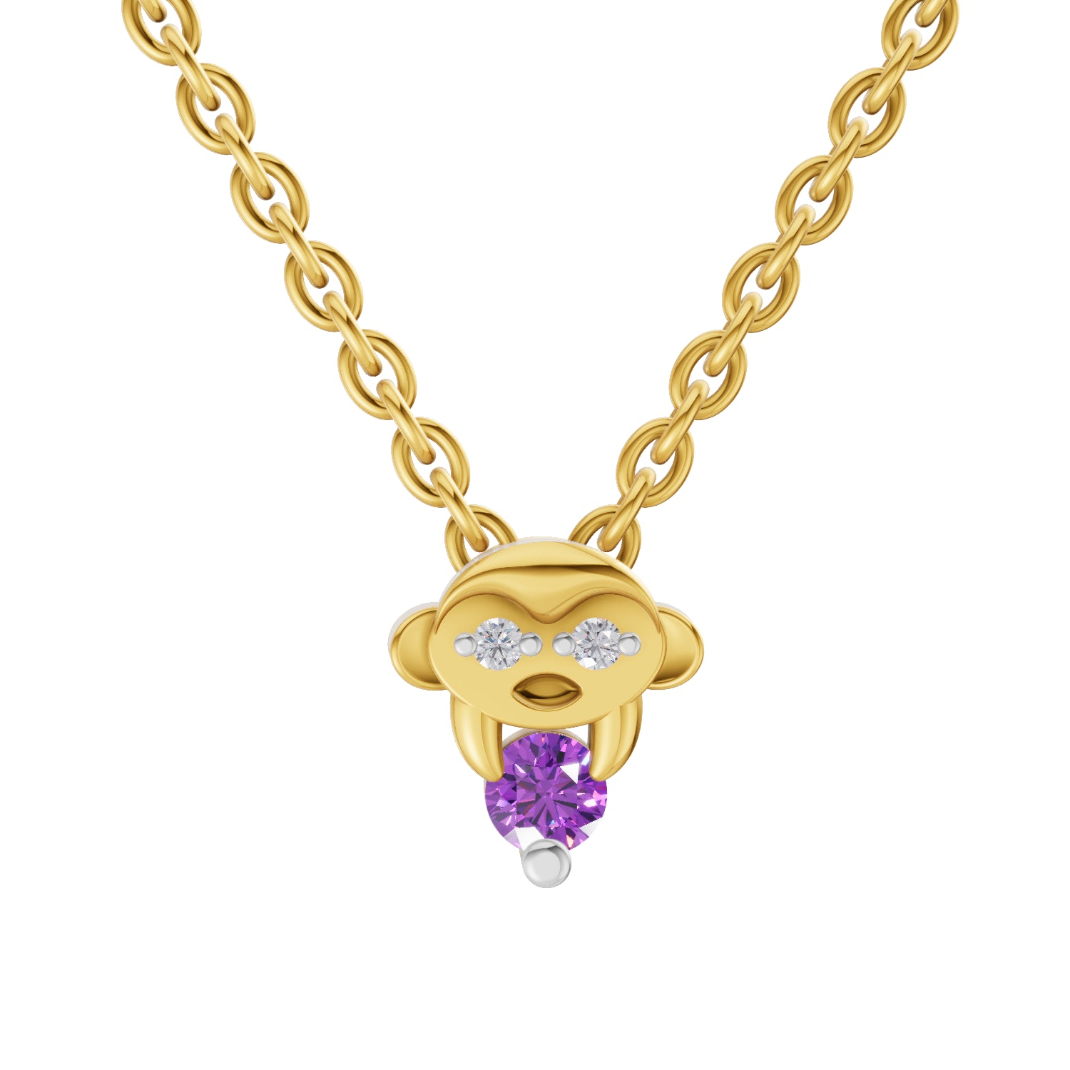 0.02 Carat| 925 Sterling Silver Gold Plated Twinkle Toes Monkey Pendant Necklace