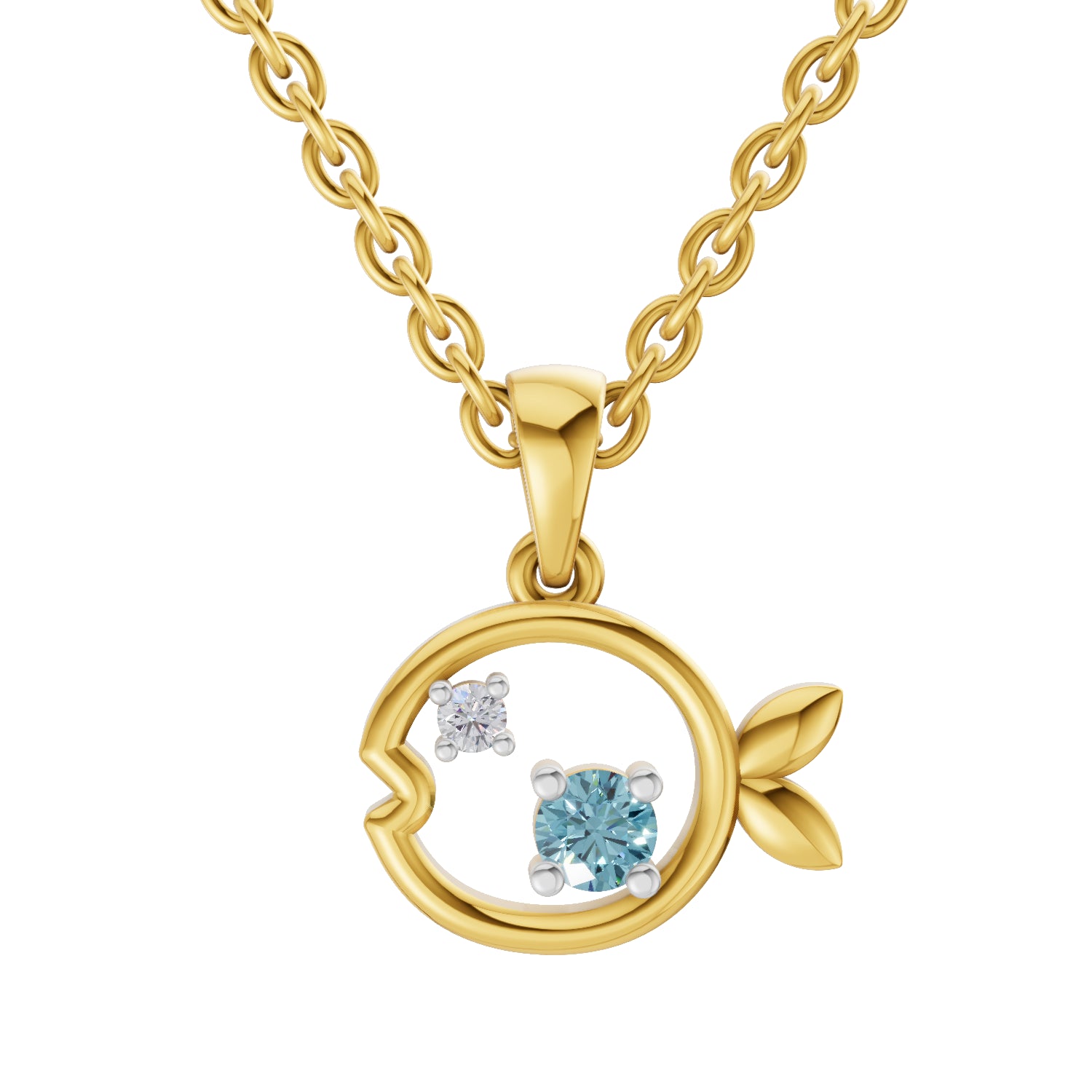 0.02 Carat| 925 Sterling Silver Gold Plated Fish Pendant Necklace