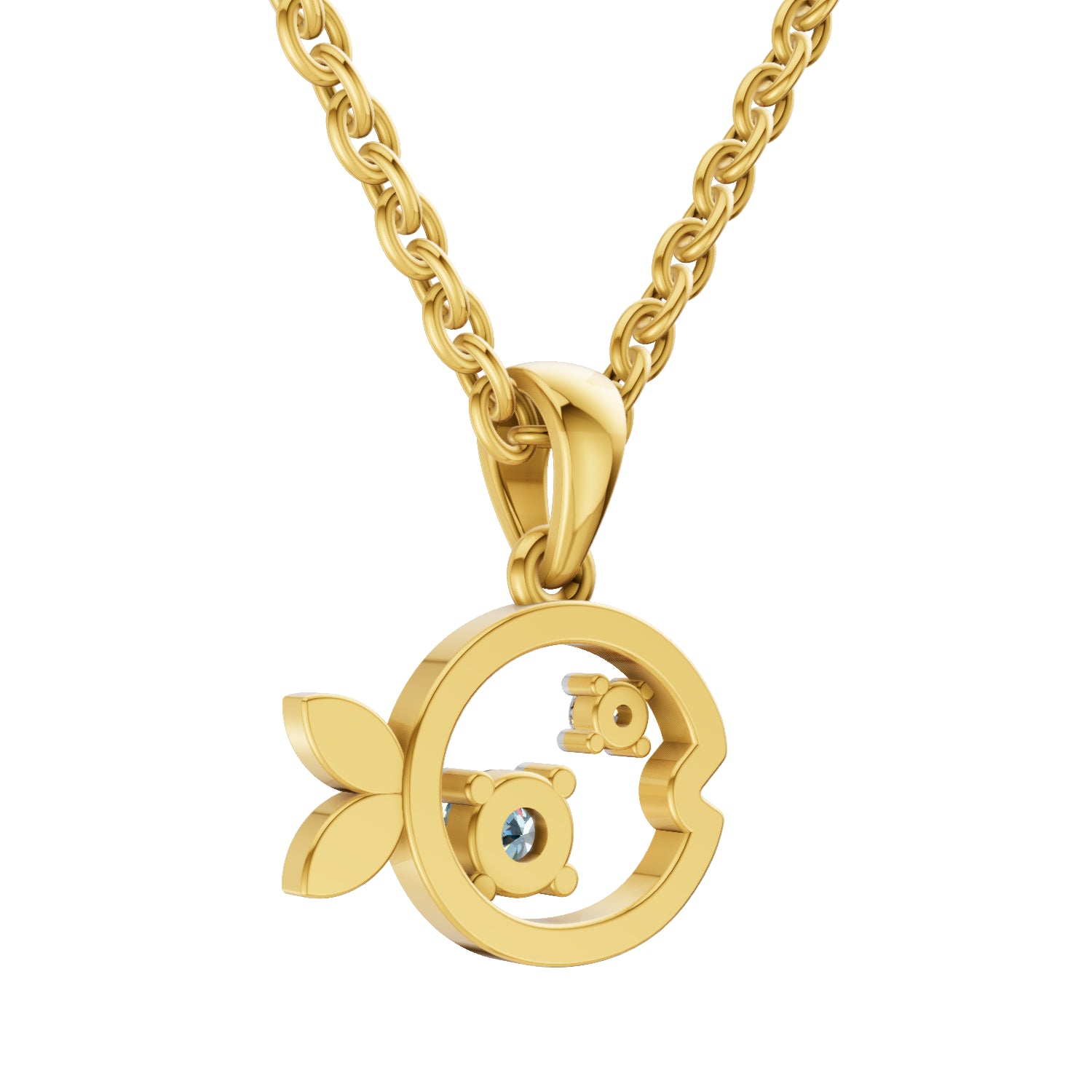 0.02 Carat| 925 Sterling Silver Gold Plated Fish Pendant Necklace