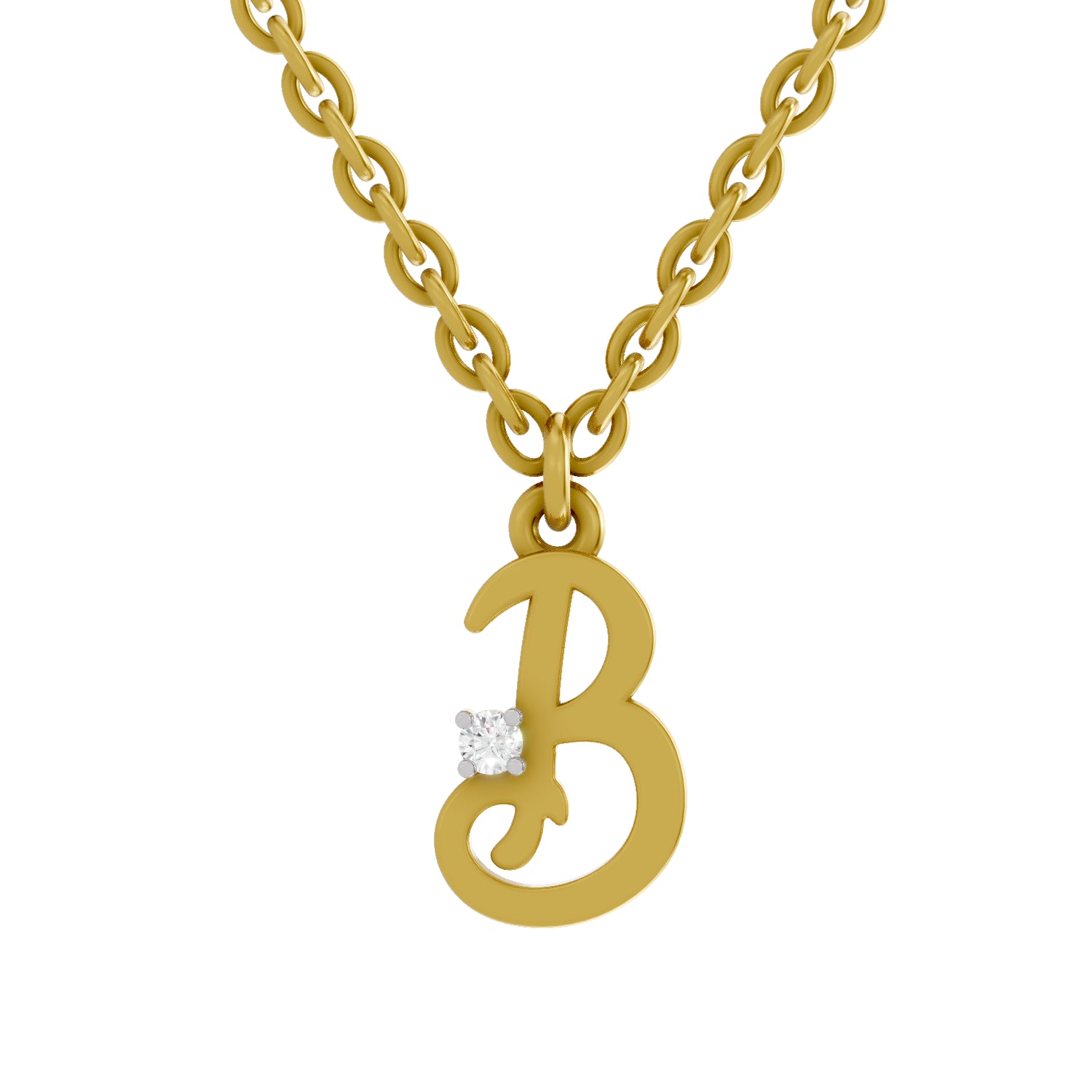 0.02 Carat| 925 Sterling Silver Gold Plated Initial B Pendant Necklace