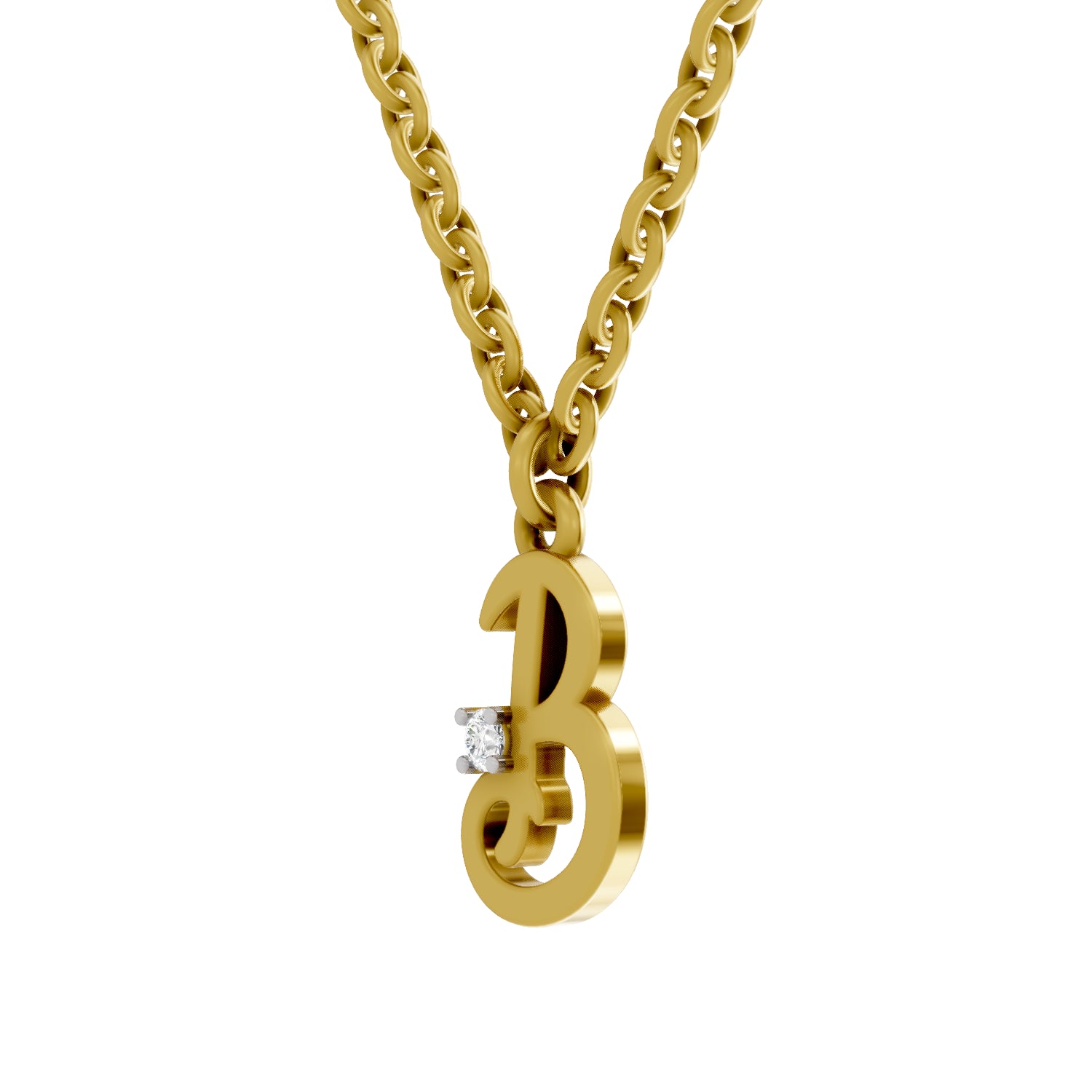 0.02 Carat| 925 Sterling Silver Gold Plated Initial B Pendant Necklace