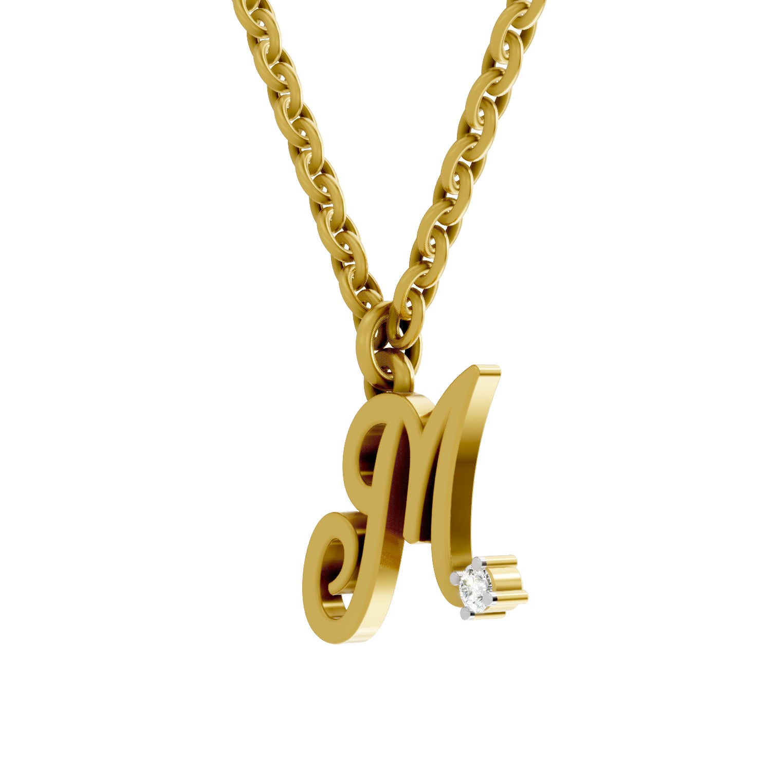 0.02 Carat| 925 Sterling Silver Gold Plated Initial M Pendant Necklace