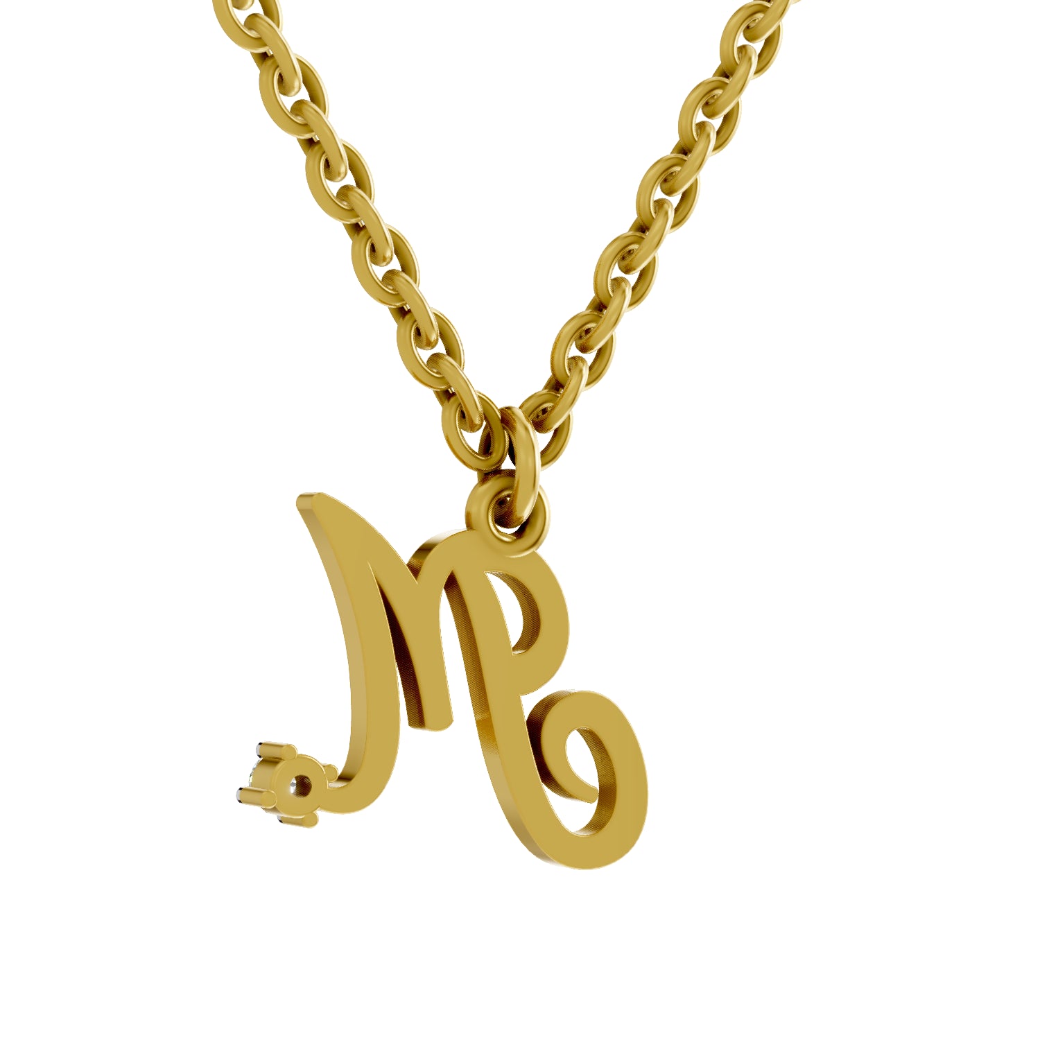 0.02 Carat| 925 Sterling Silver Gold Plated Initial M Pendant Necklace