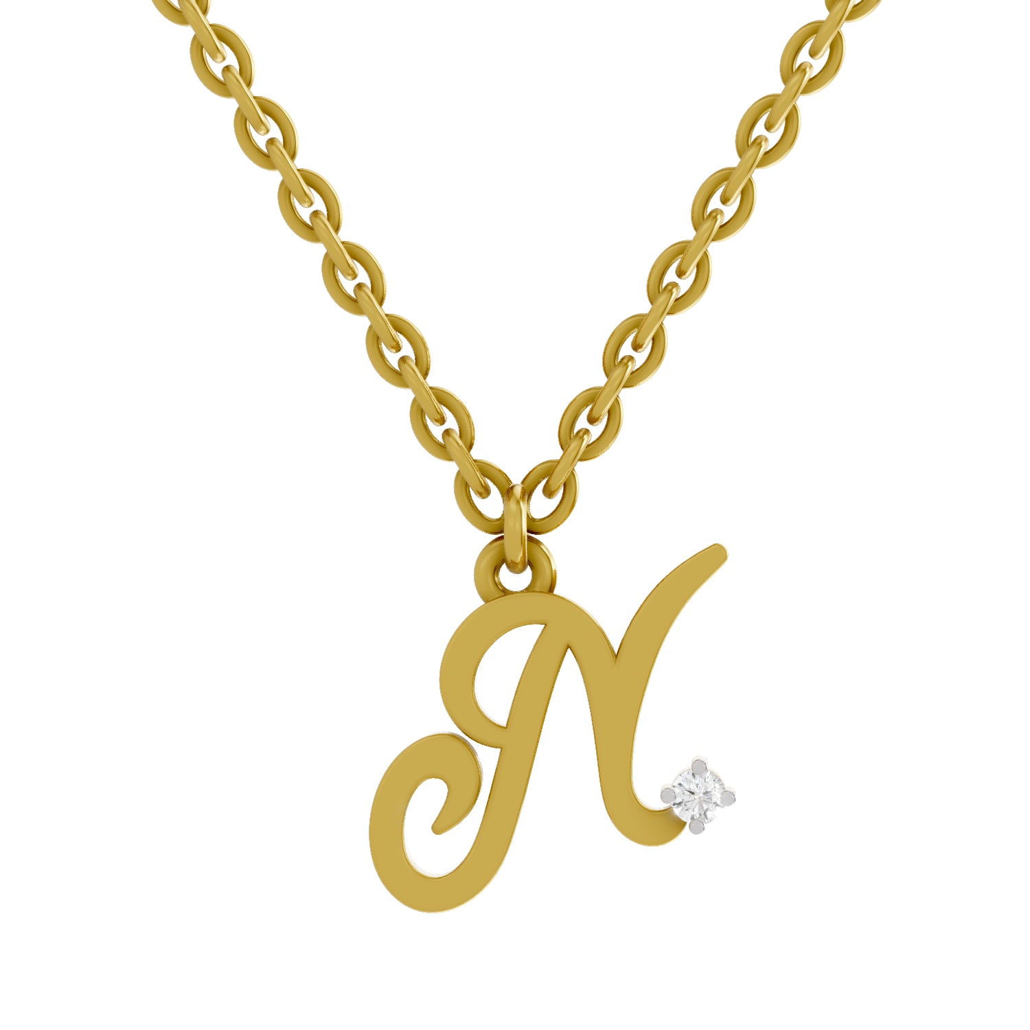 0.02 Carat| 925 Sterling Silver Gold Plated Initial N Pendant Necklace