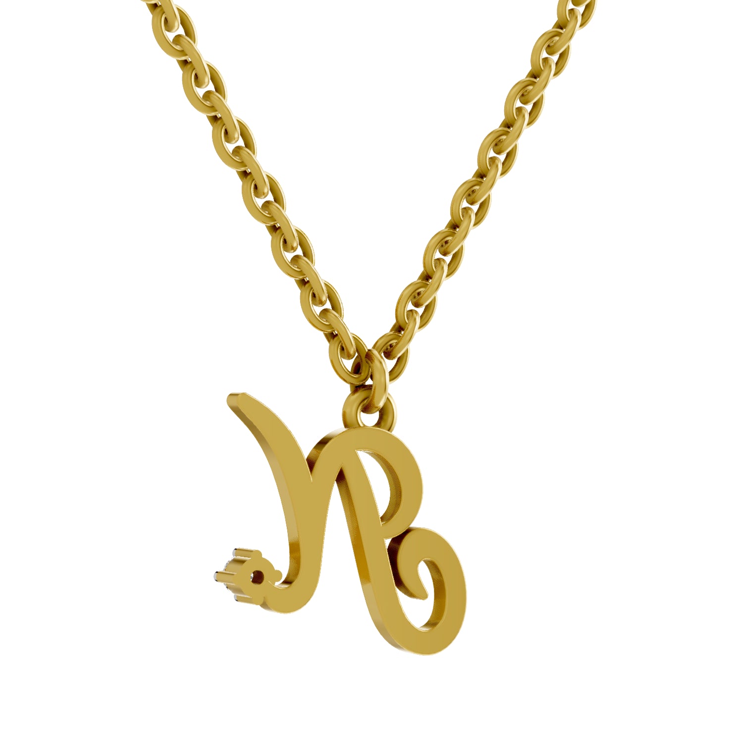 0.02 Carat| 925 Sterling Silver Gold Plated Initial N Pendant Necklace
