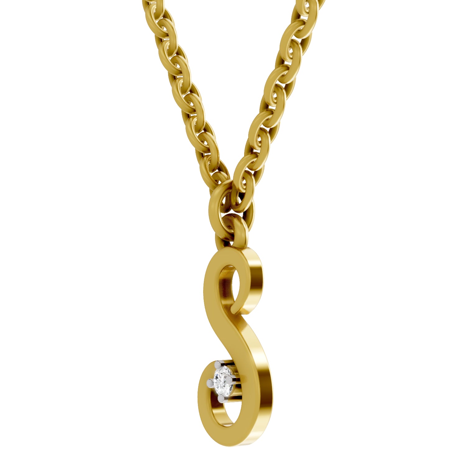 0.02 Carat| 925 Sterling Silver Gold Plated Initial S Pendant Necklace