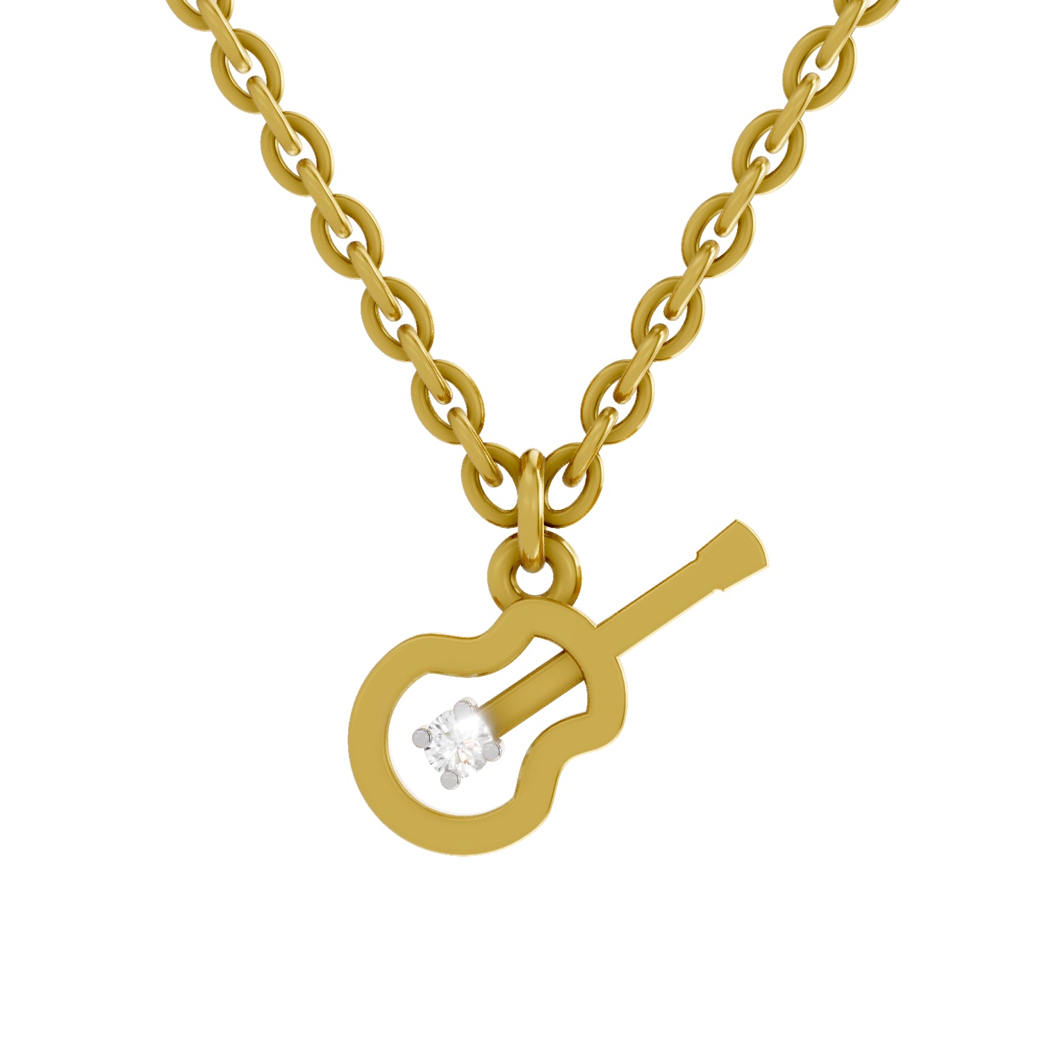 0.02 Carat| 925 Sterling Silver Gold Plated Guitar Charm Pendant Necklace