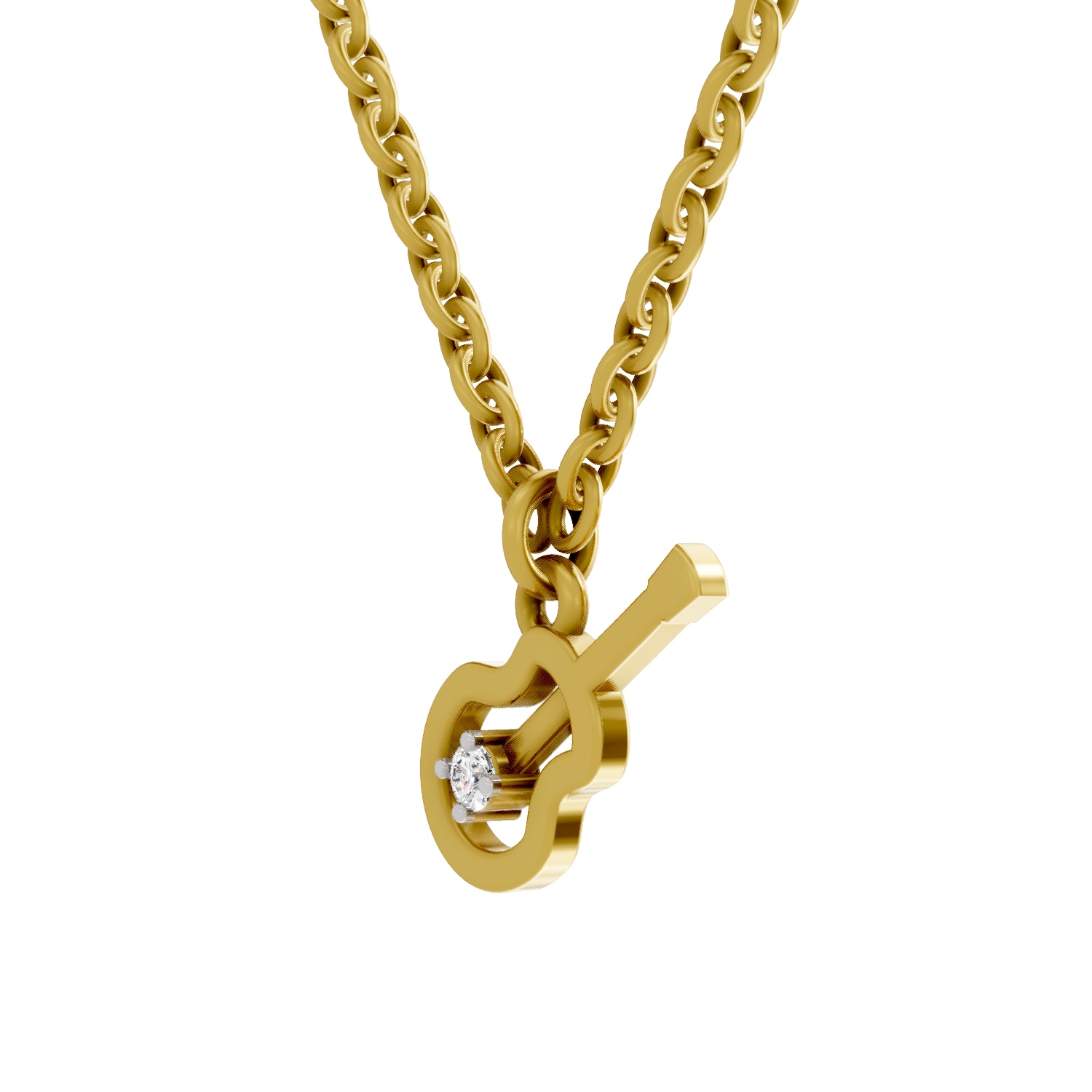0.02 Carat| 925 Sterling Silver Gold Plated Guitar Charm Pendant Necklace