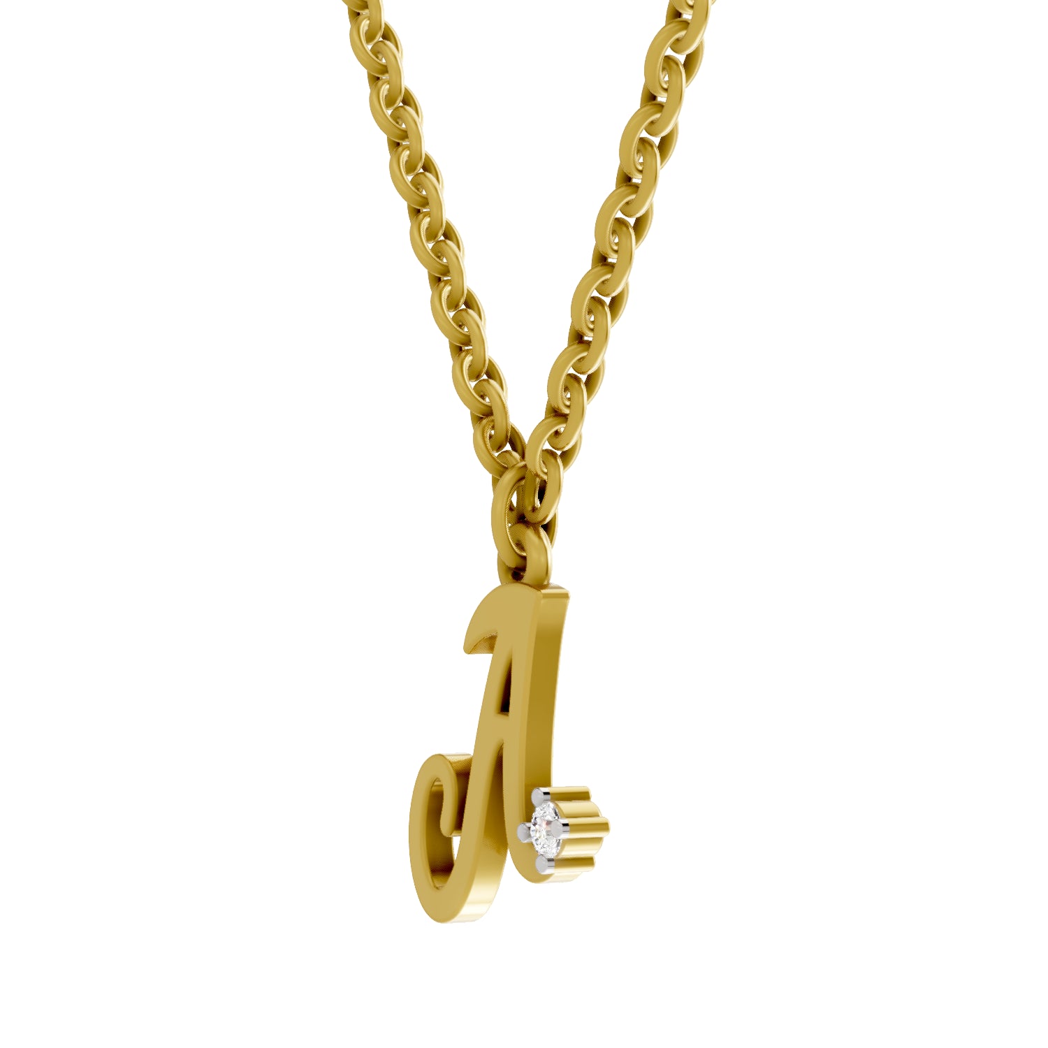 0.02 Carat| 925 Sterling Silver Gold Plated Initial A Pendant Necklace