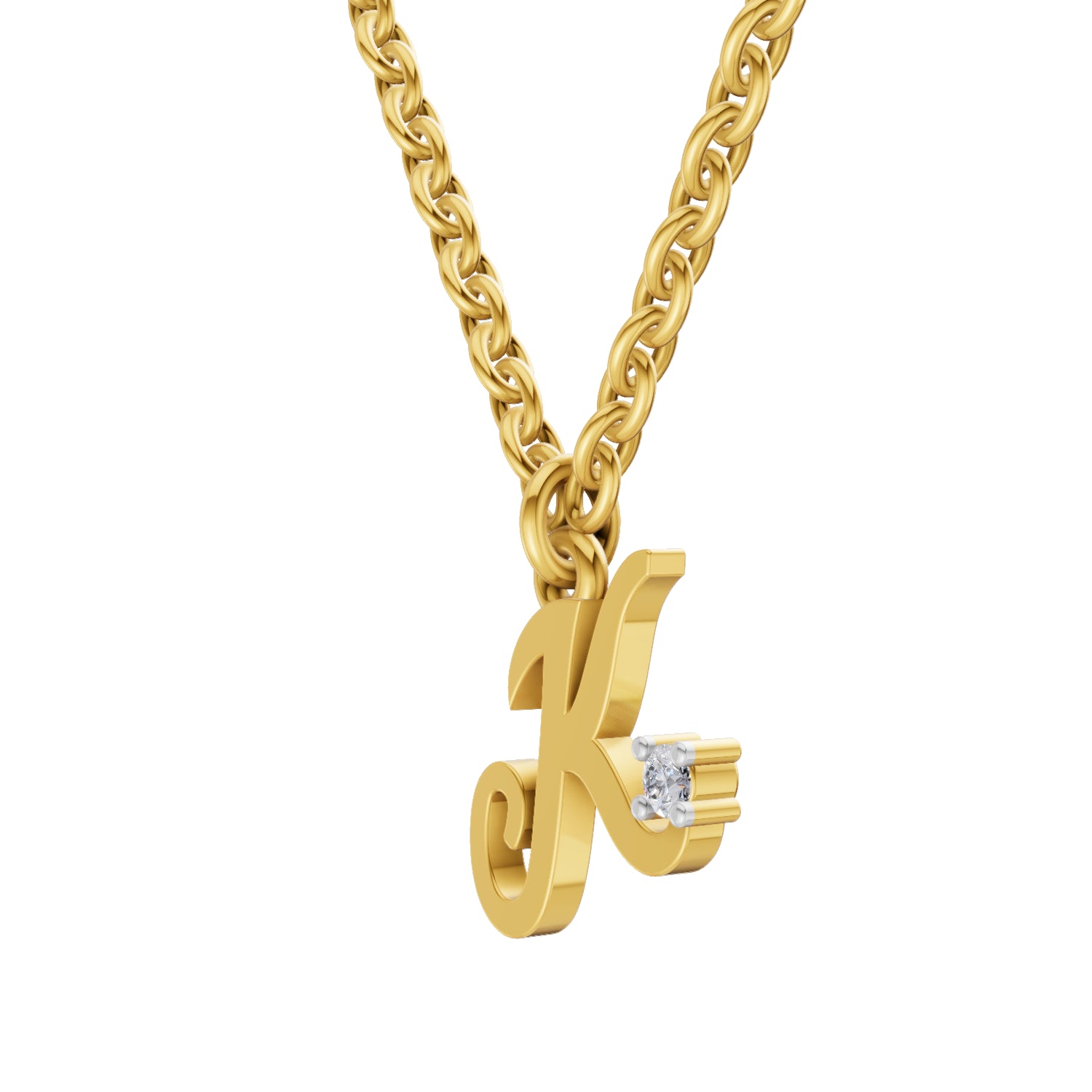0.02 Carat| 925 Sterling Silver Gold Plated Initial K Pendant Necklace