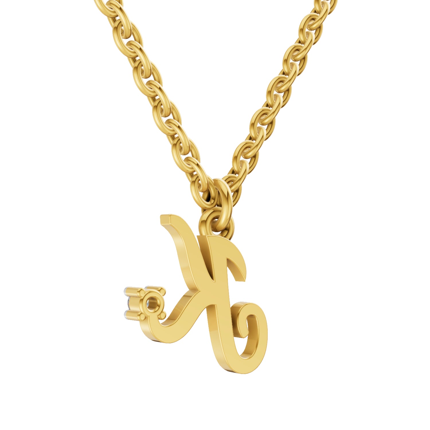 0.02 Carat| 925 Sterling Silver Gold Plated Initial K Pendant Necklace