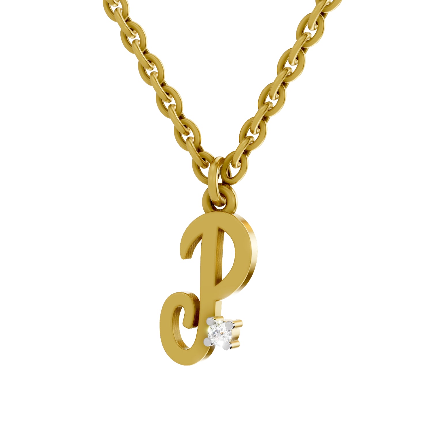 0.02 Carat| 925 Sterling Silver Gold Plated Initial P Pendant Necklace