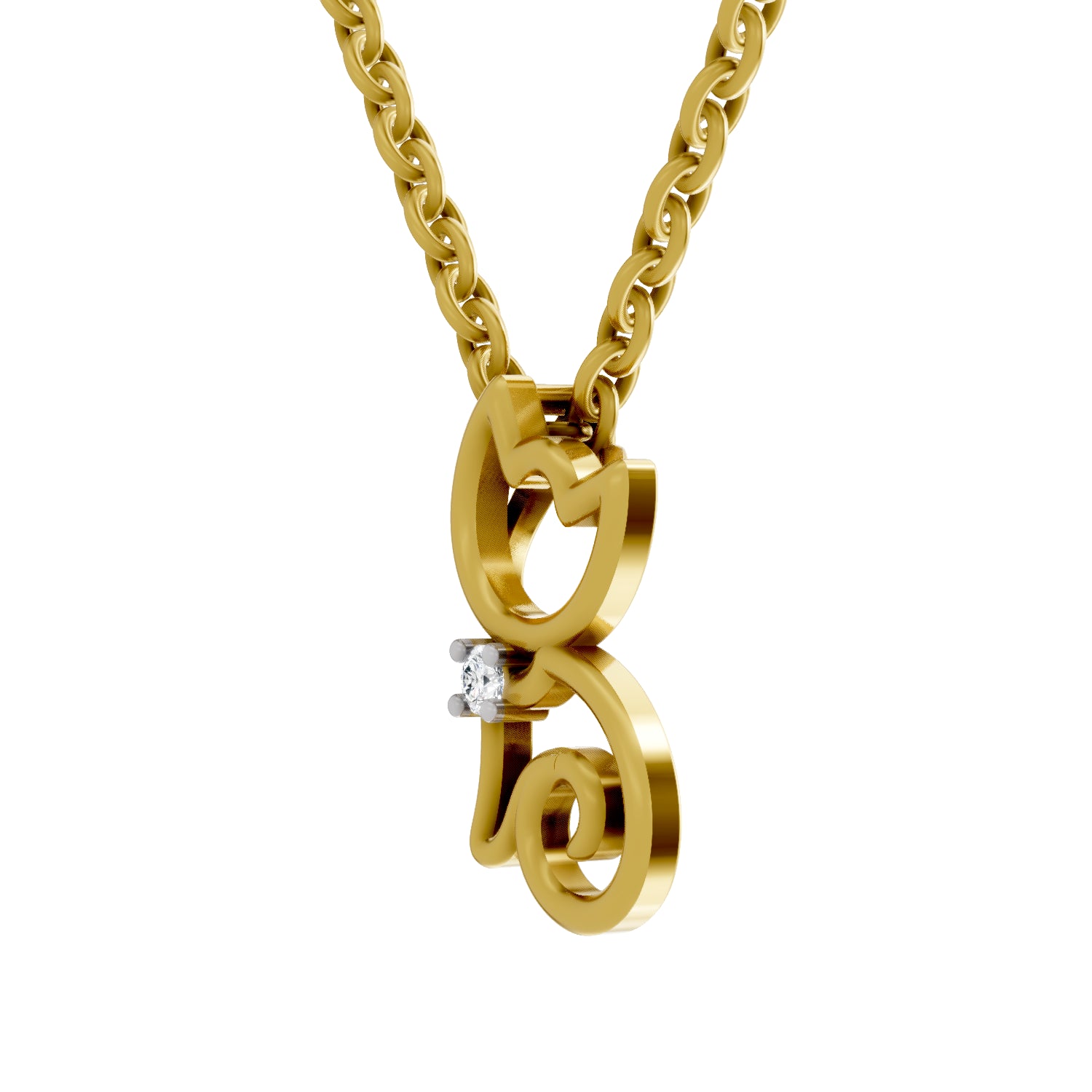 0.02 Carat| 925 Sterling Silver Gold Plated Kitty Cat Pendant Necklace