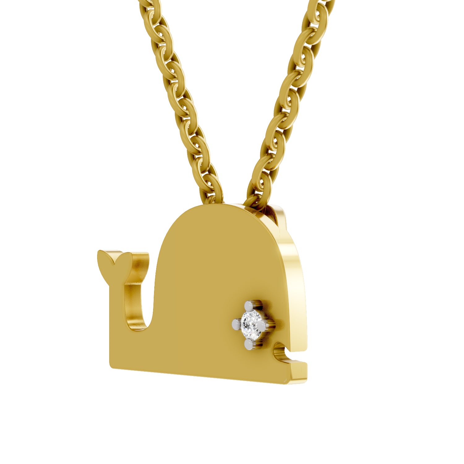 0.02 Carat| 925 Sterling Silver Gold Plated Whale Fish Pendant Necklace