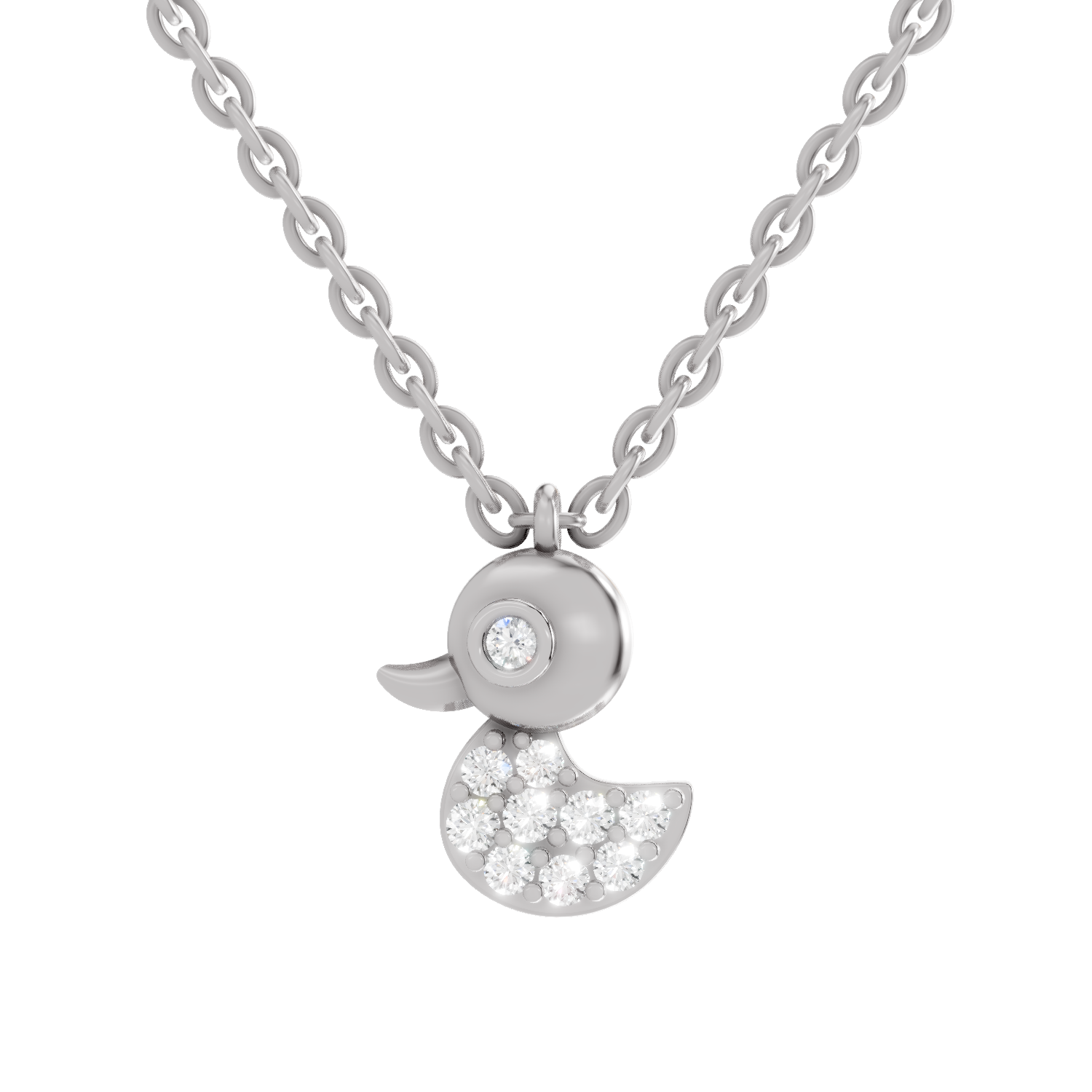 0.18 Carat Pave-Set Rubber Ducky Pendant | 14K White Gold