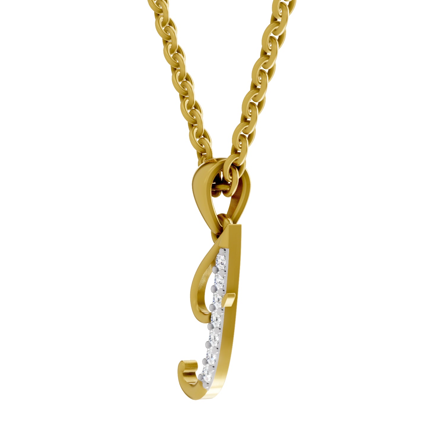 0.07 Carat| 925 Sterling Silver Gold Plated Initial J Pendant Necklace