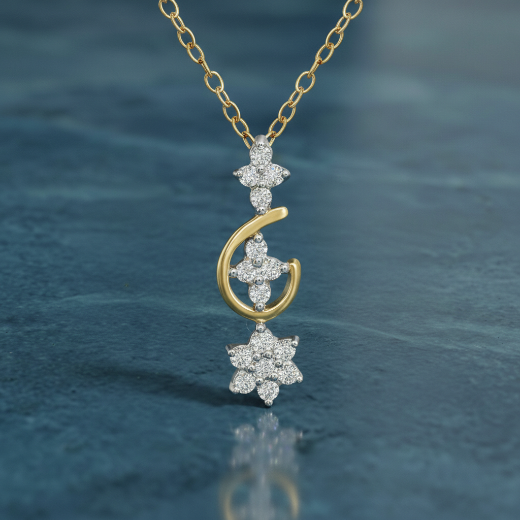 0.15 Ct Floral Diamond Pendant Necklace in 14Kt