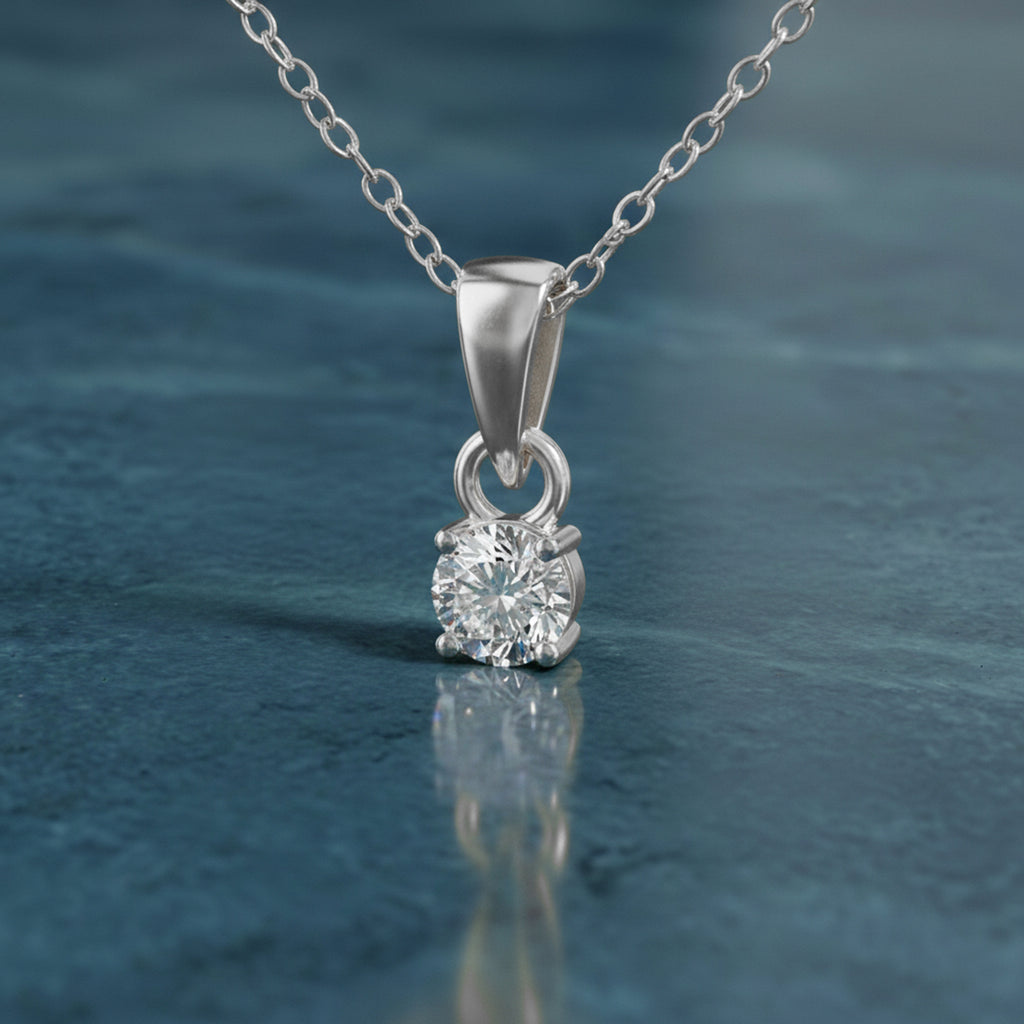 0.1 Ct Classic Solitaire Diamond Pendant Necklace in 14Kt