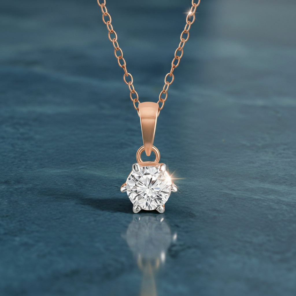 0.2 Ct 6 Prong Soltaire Pendant Necklace in 14Kt