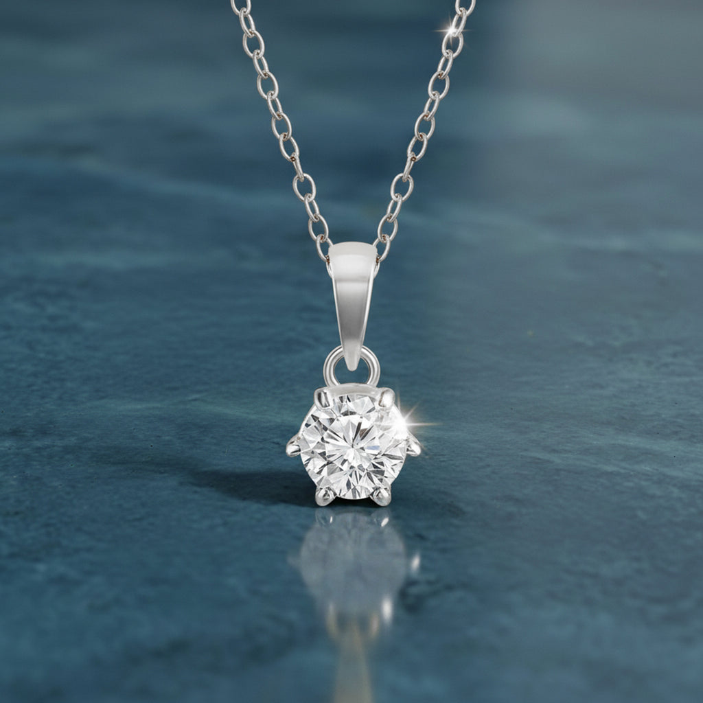 0.2 Ct 6 Prong Soltaire Pendant Necklace in 14Kt