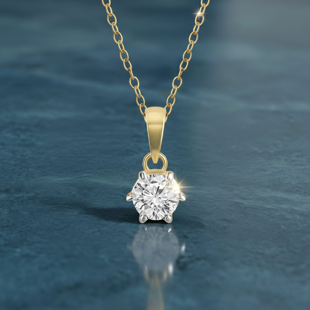 0.2 Ct 6 Prong Soltaire Pendant Necklace in 14Kt